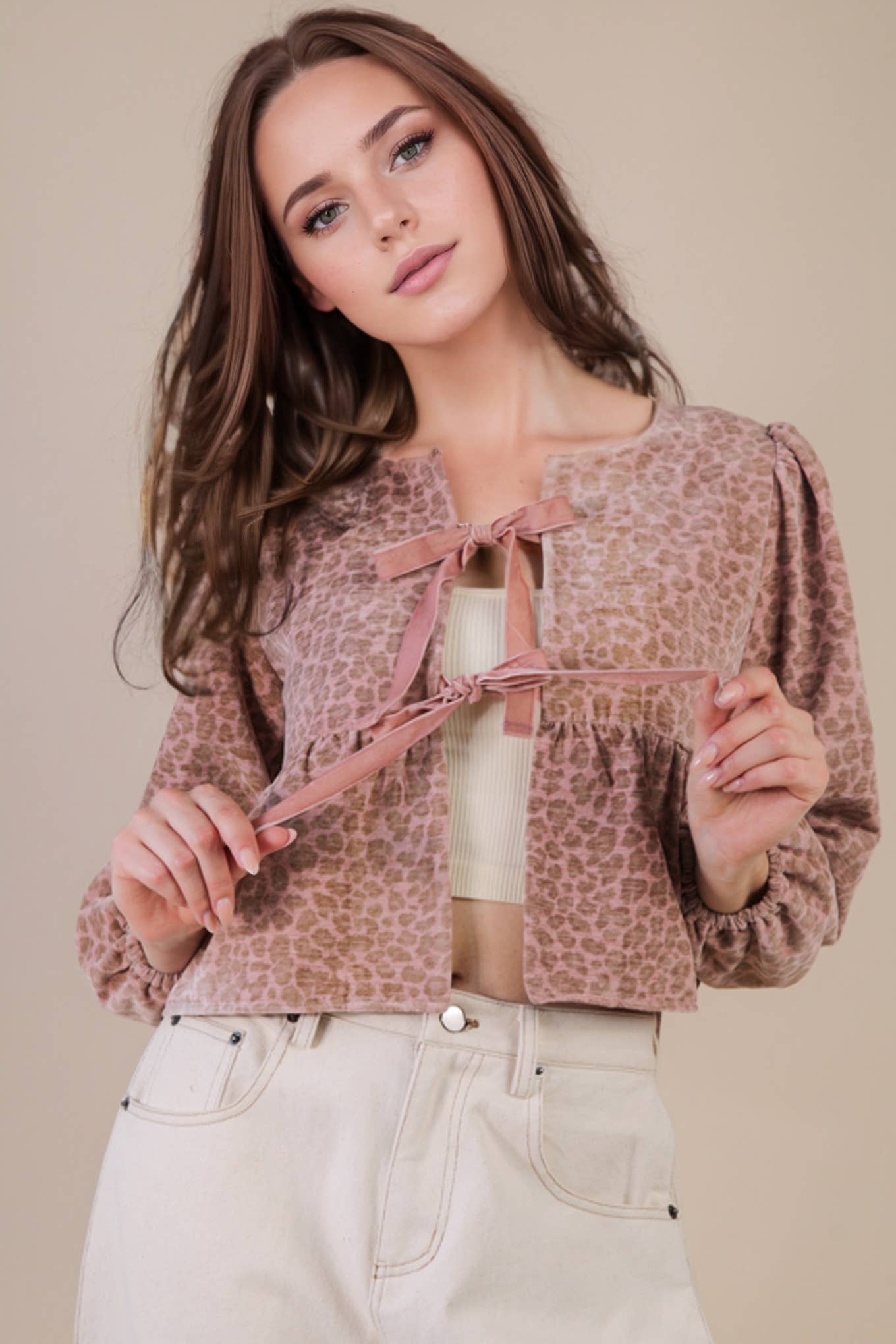 Leopard Front Tie Top