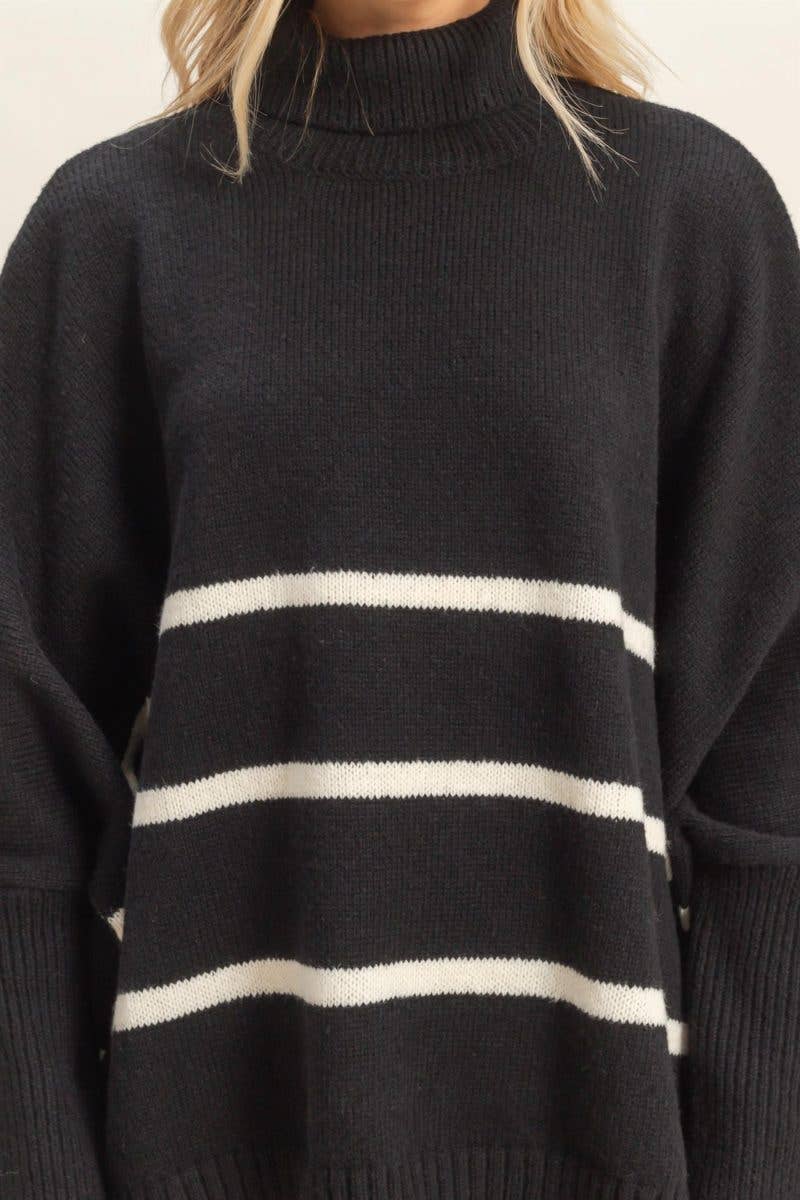 Striped Turtle Neck Oversized Sweater