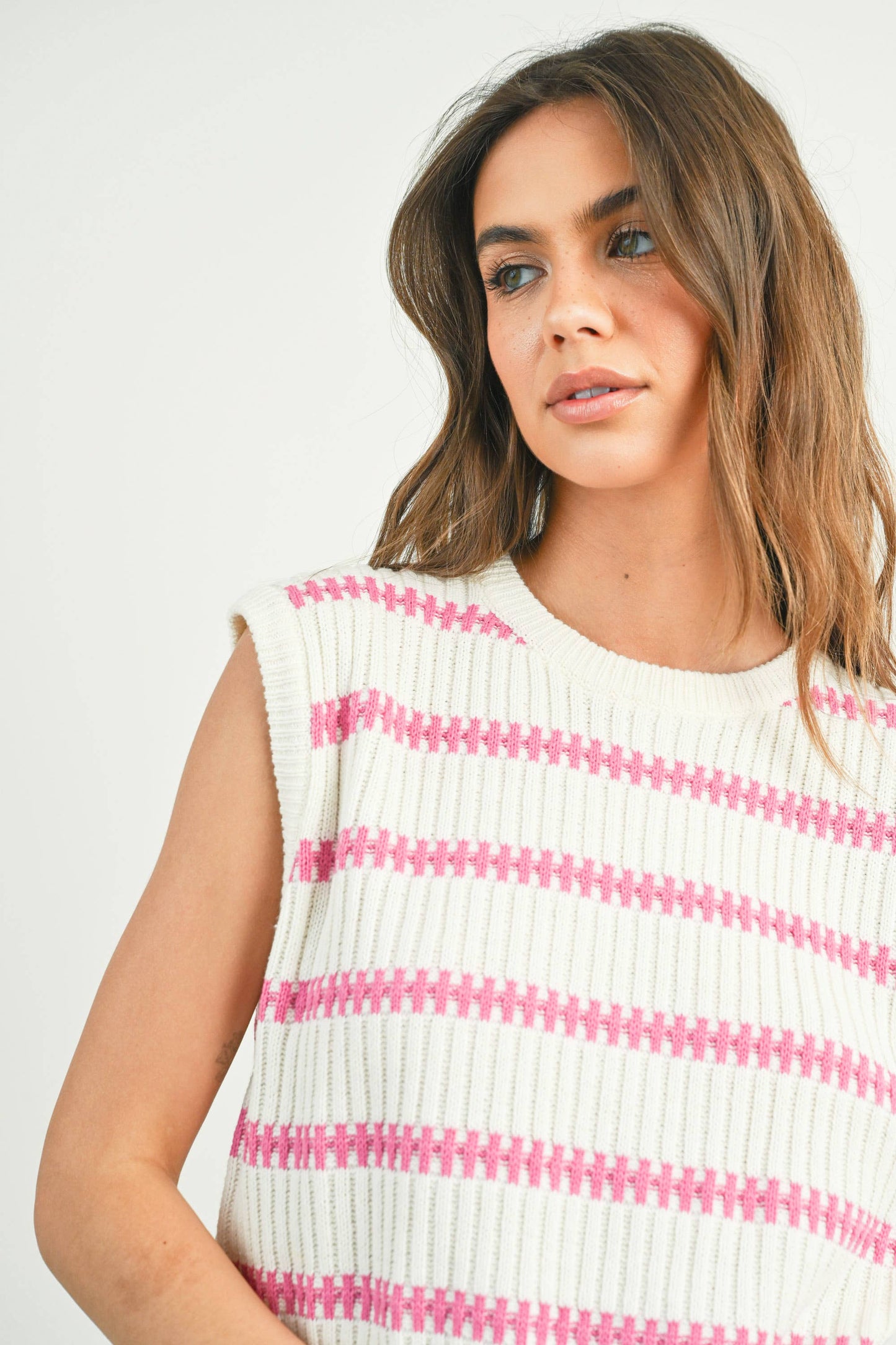 Striped Knit Tank Top in Pink