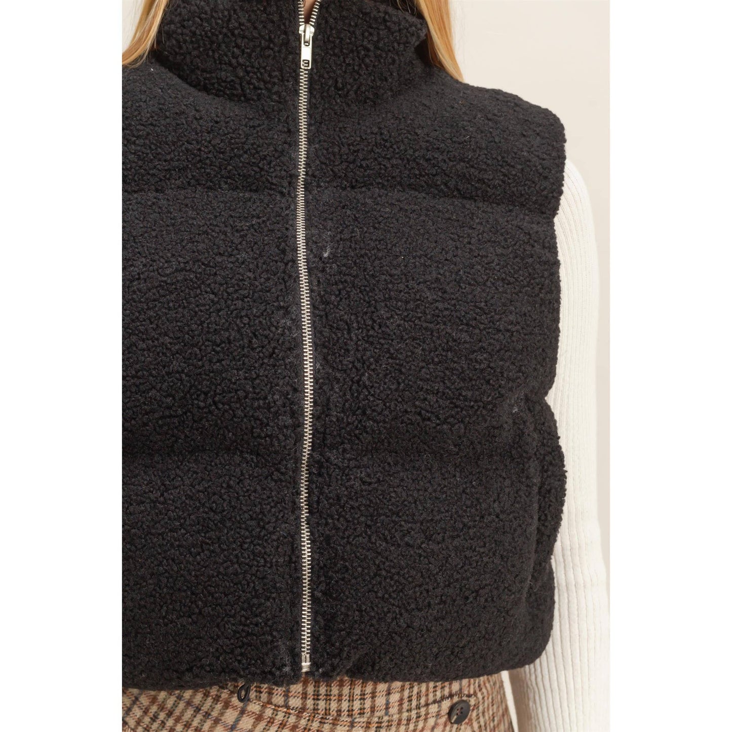 Teddy Fur Puffer Vest - Black