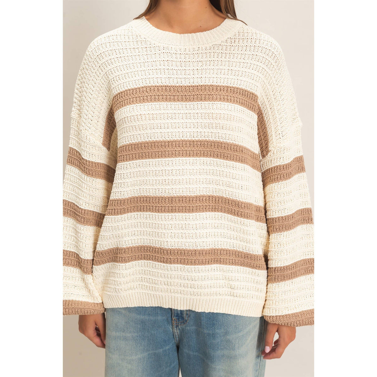 Taupe Striped Oversized Sweater