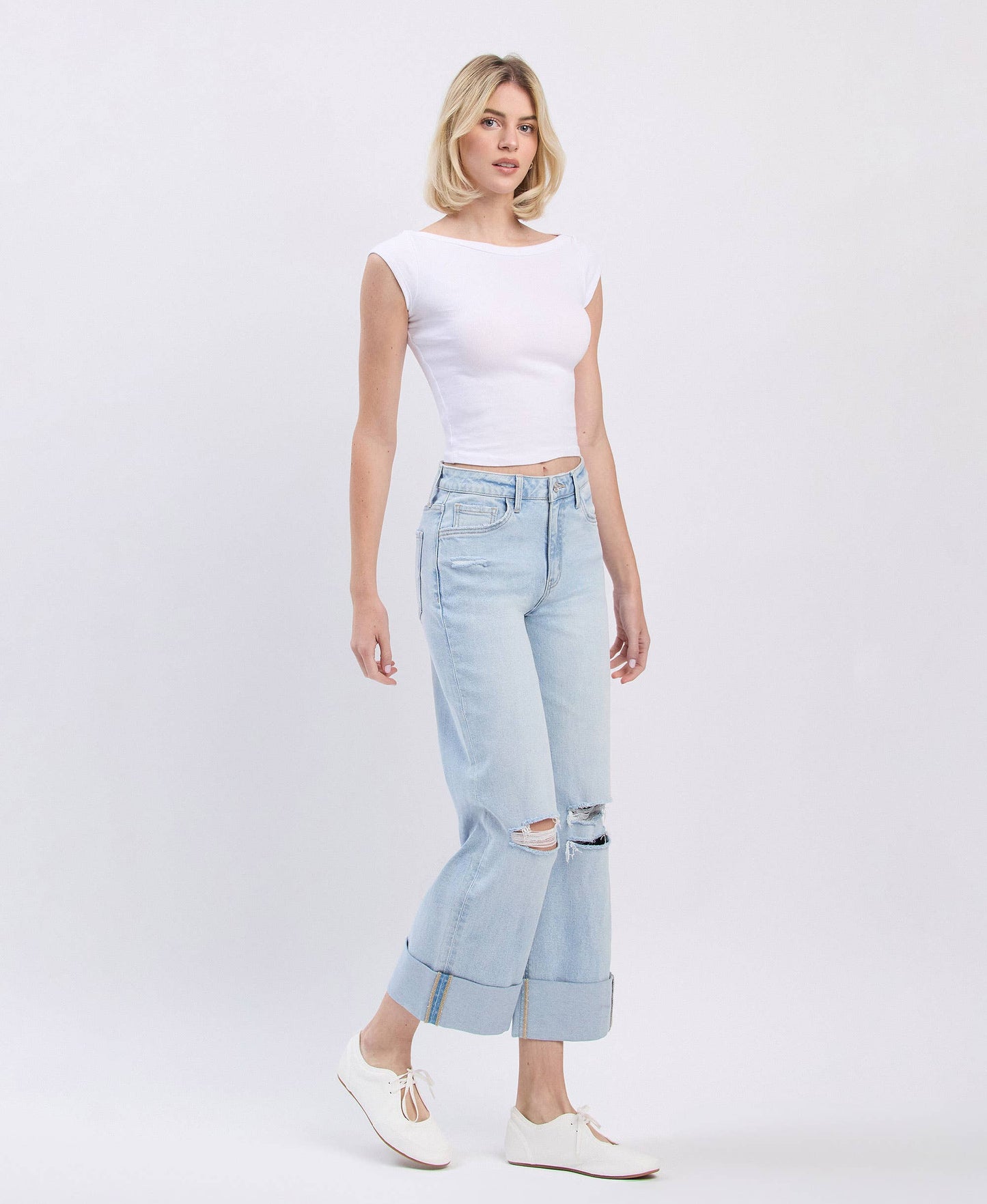 High Rise Double Cuffed Jeans