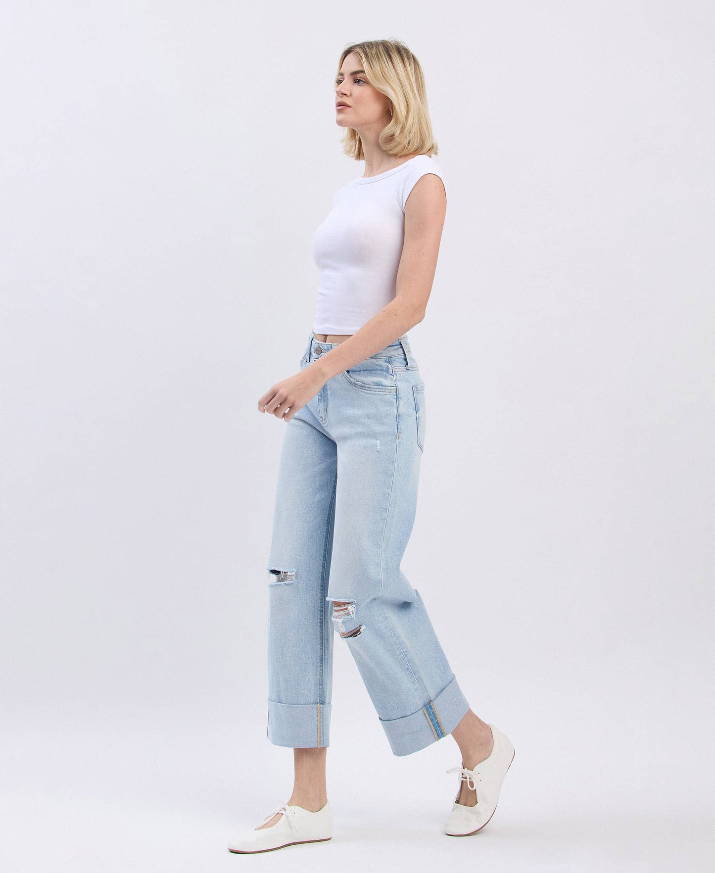 High Rise Double Cuffed Jeans
