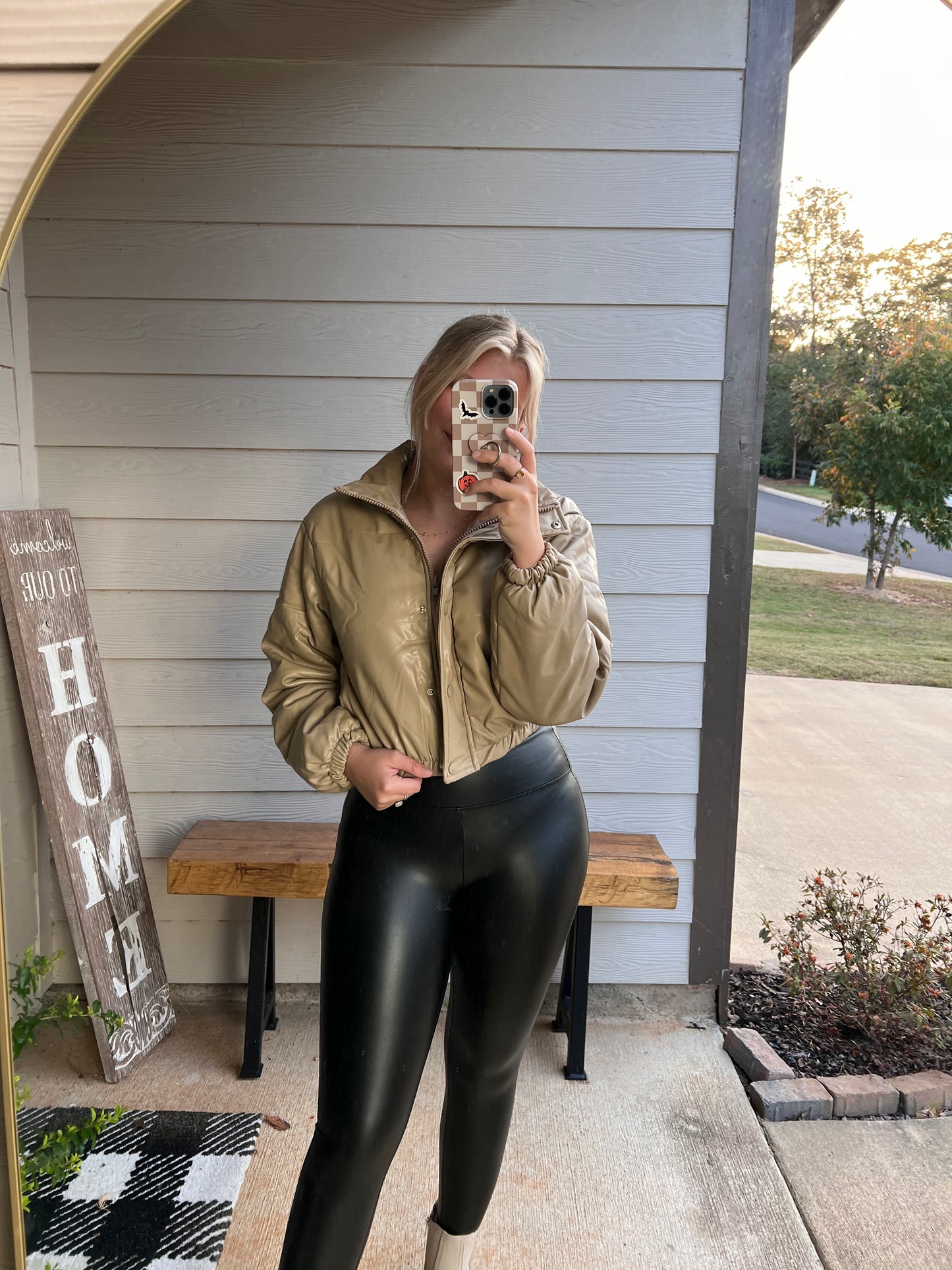 Faux Leather Puffer Jacket