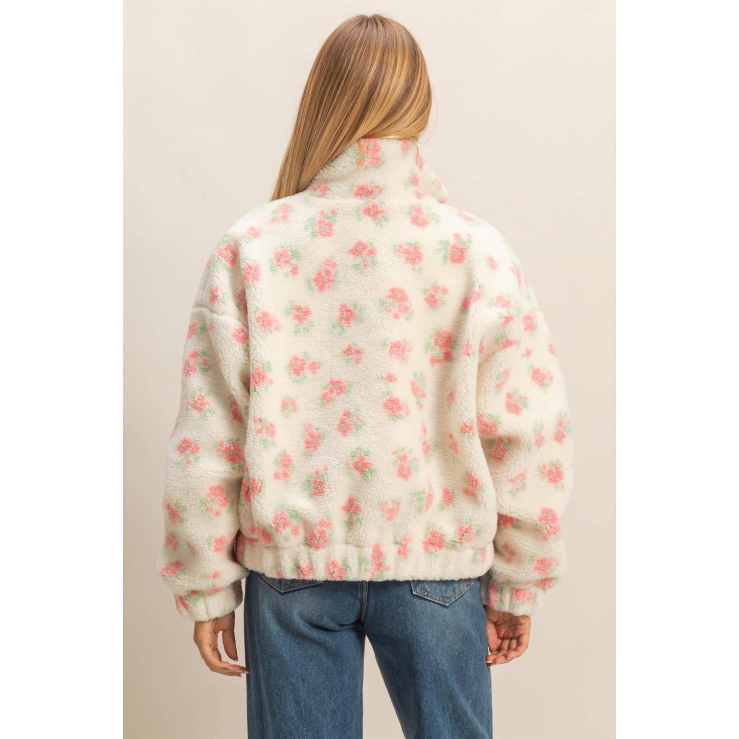 Floral Print Sherpa Zip-Up Jacket