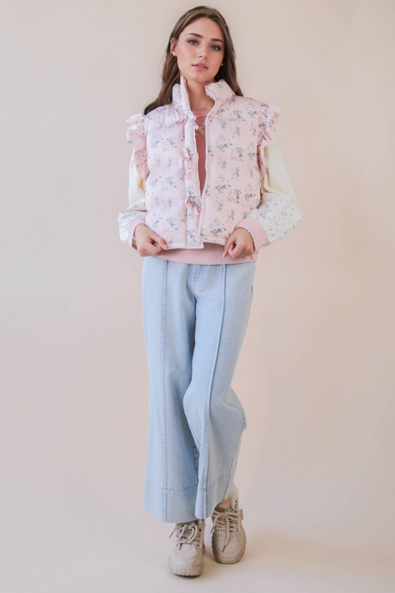 Ruffle Sleeve Puffer Vest