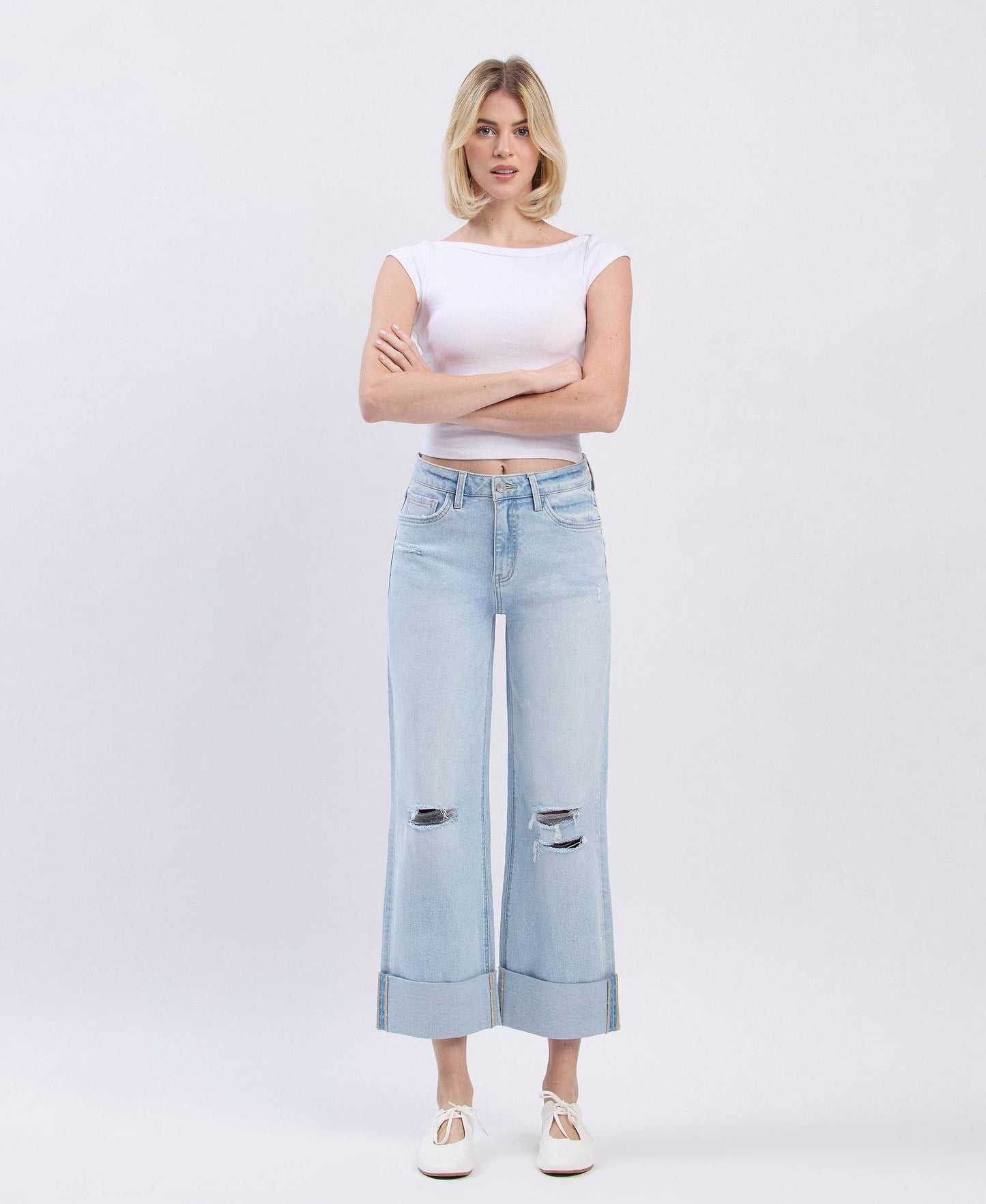 High Rise Double Cuffed Jeans