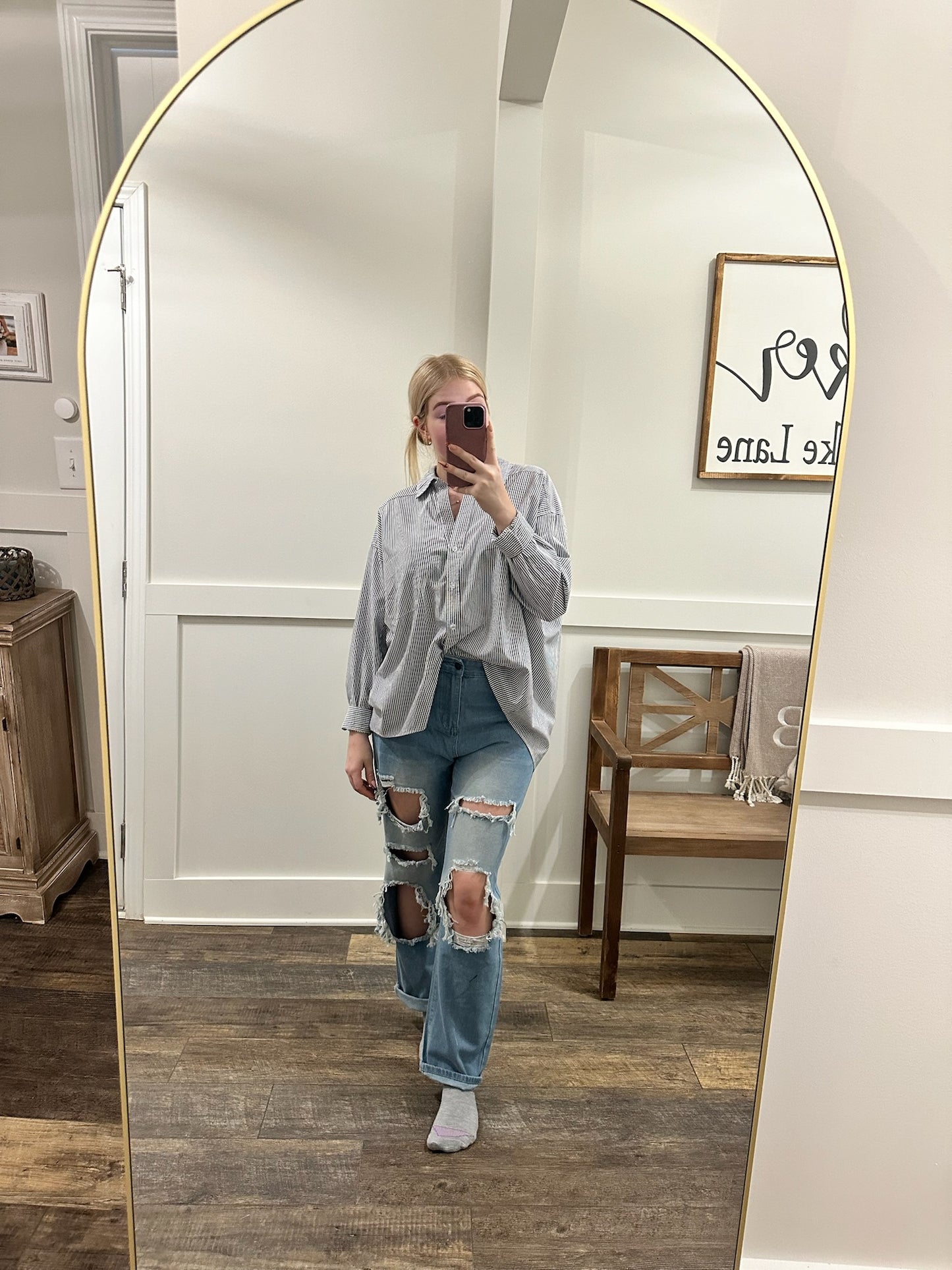 Navy Button Up Top