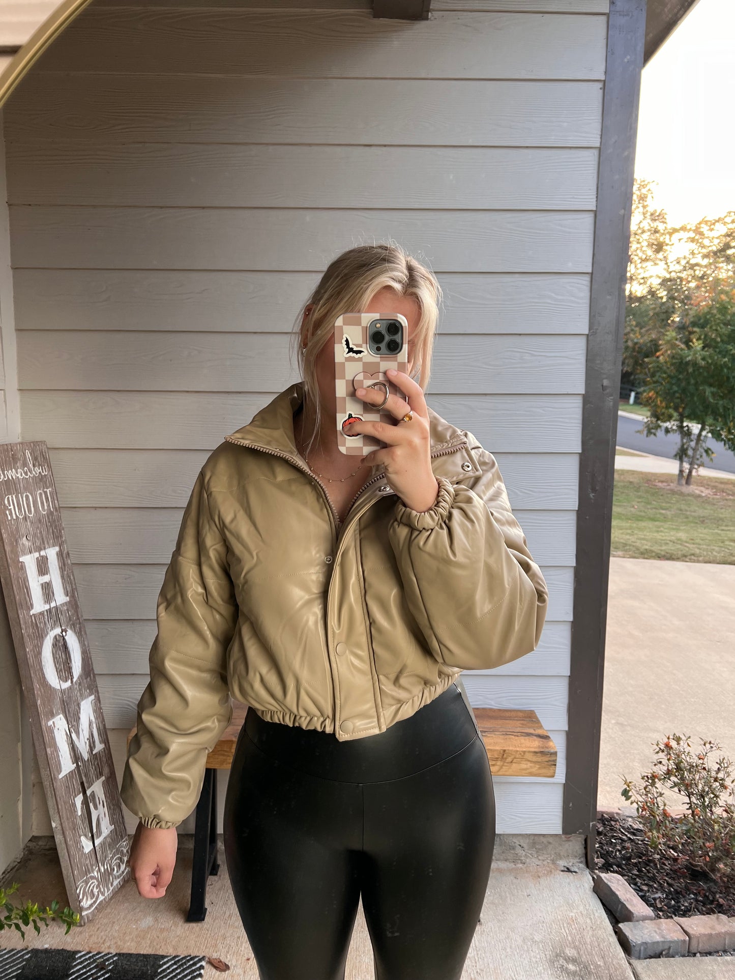 Faux Leather Puffer Jacket