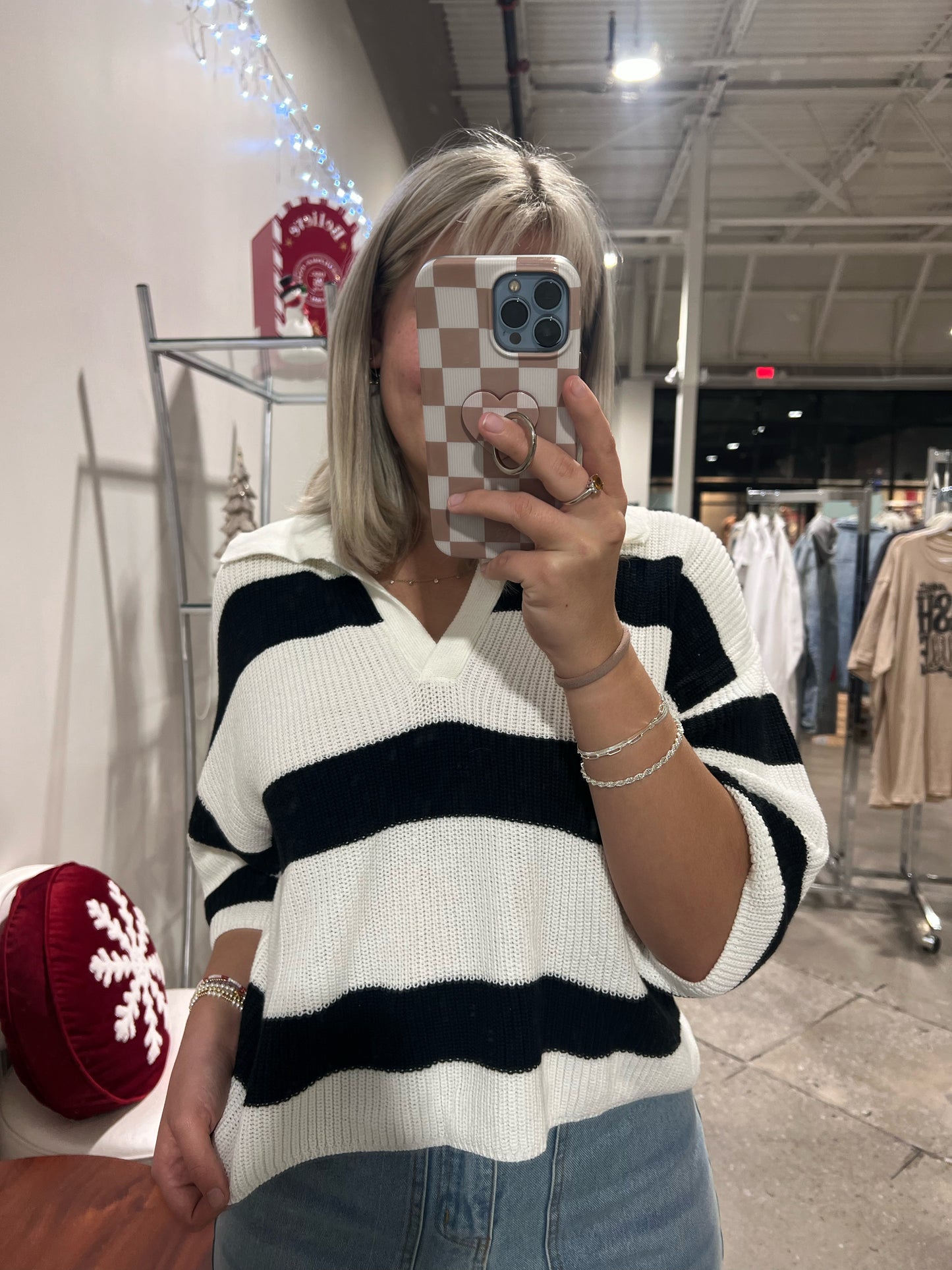 Striped Knit Collared Sweater