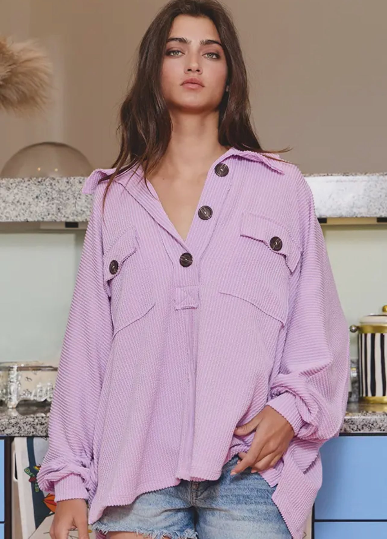 Lilac Button Down Top