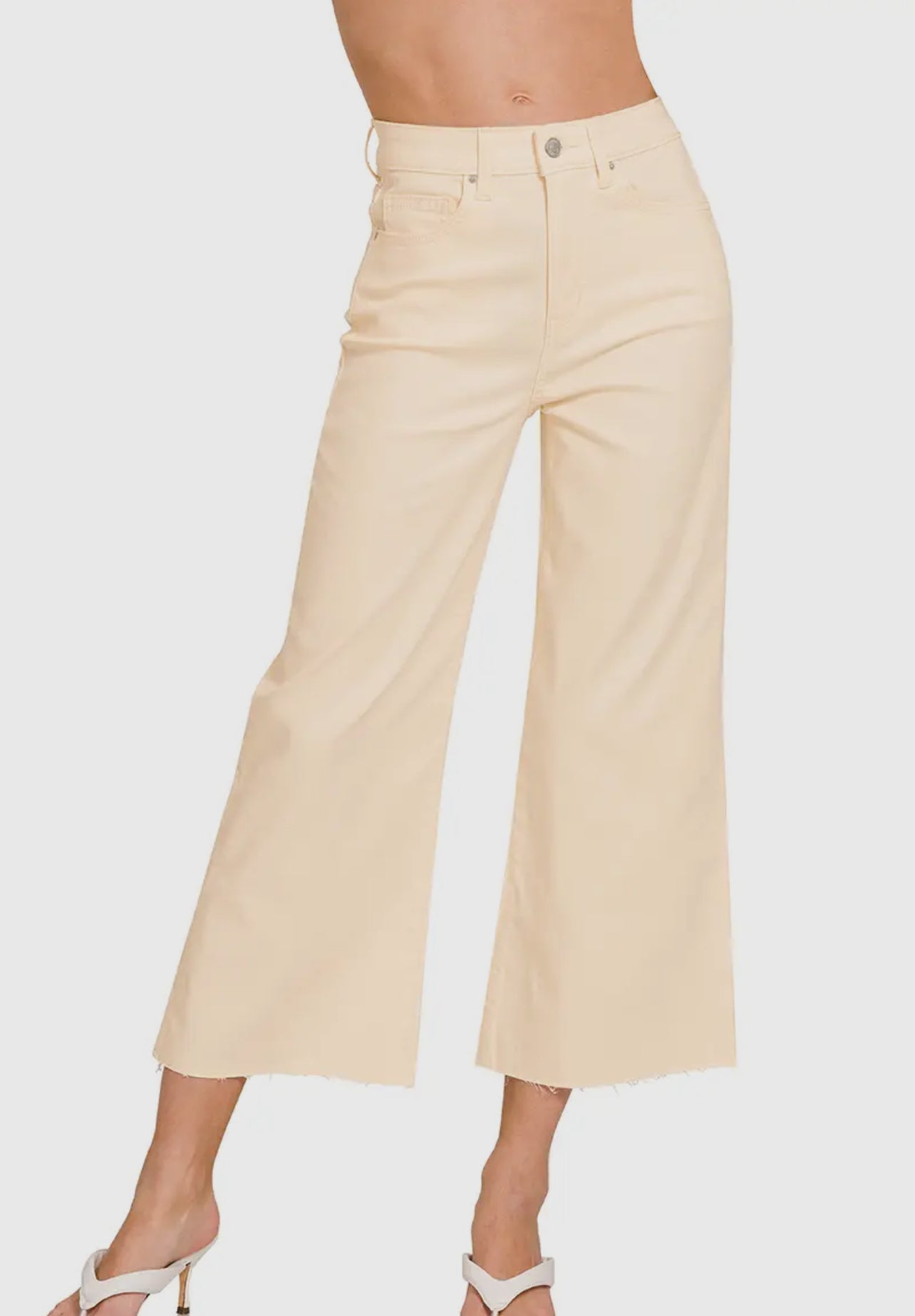 Cream High Rise Flare Pants
