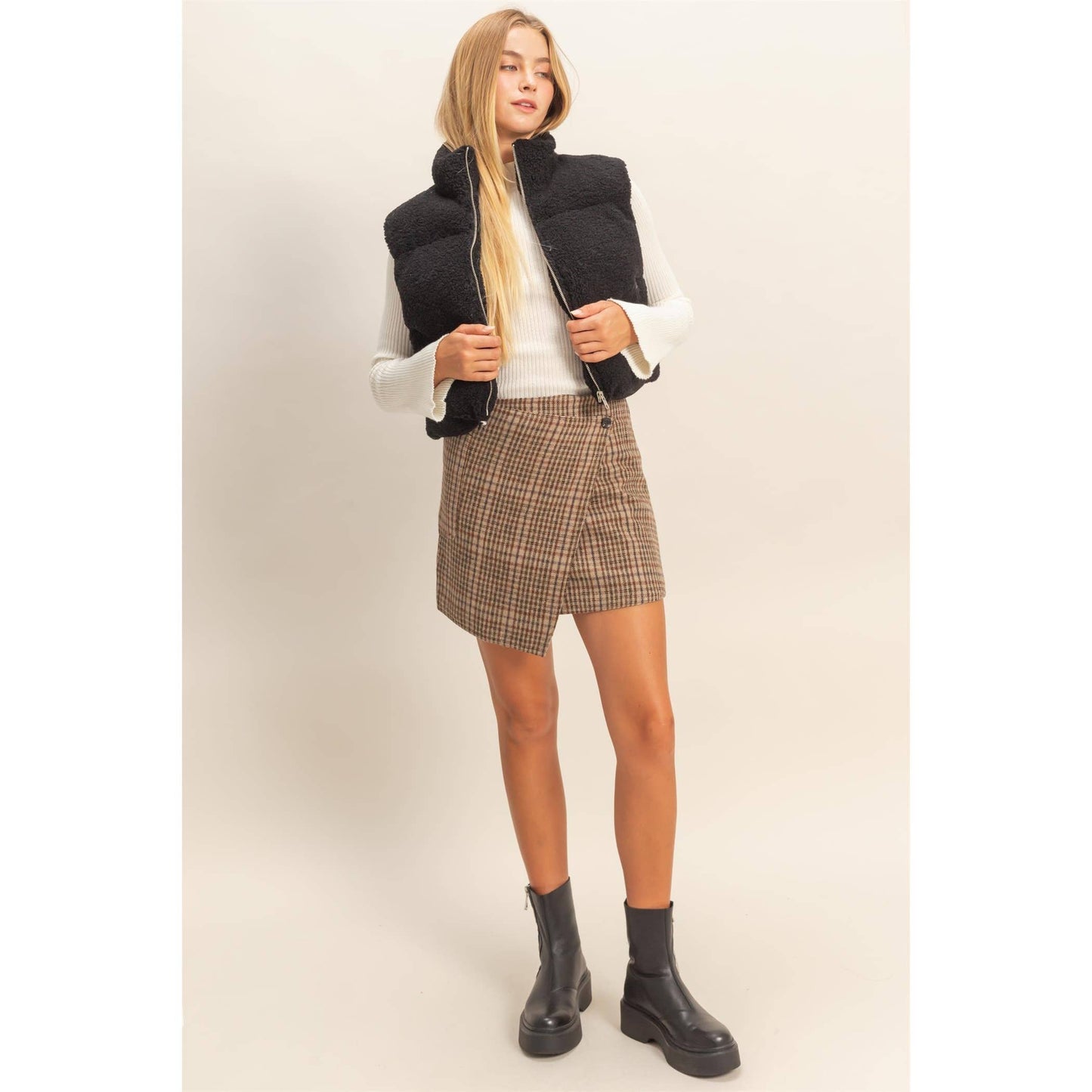 Teddy Fur Puffer Vest - Black