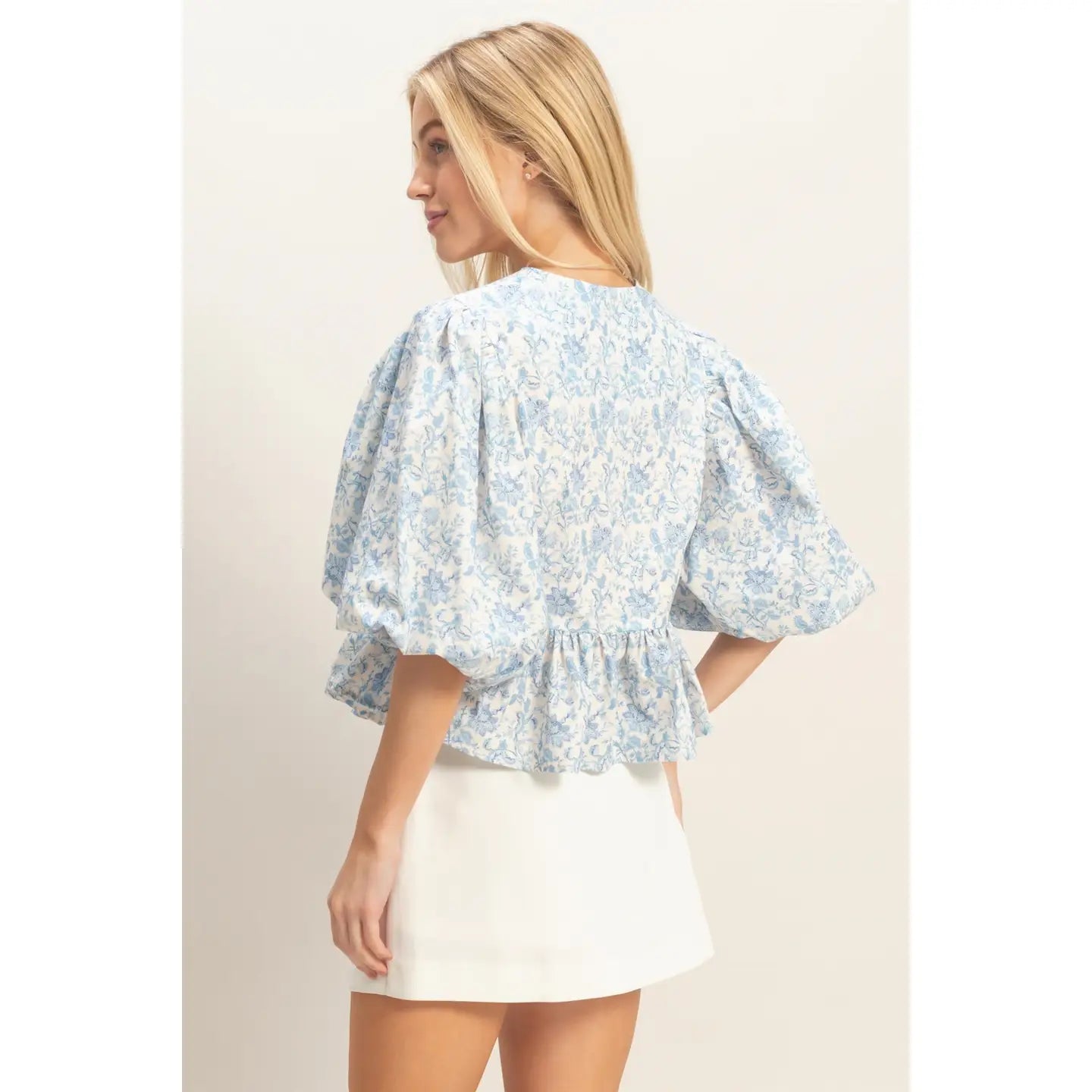 Blue Floral Tie-Front Top