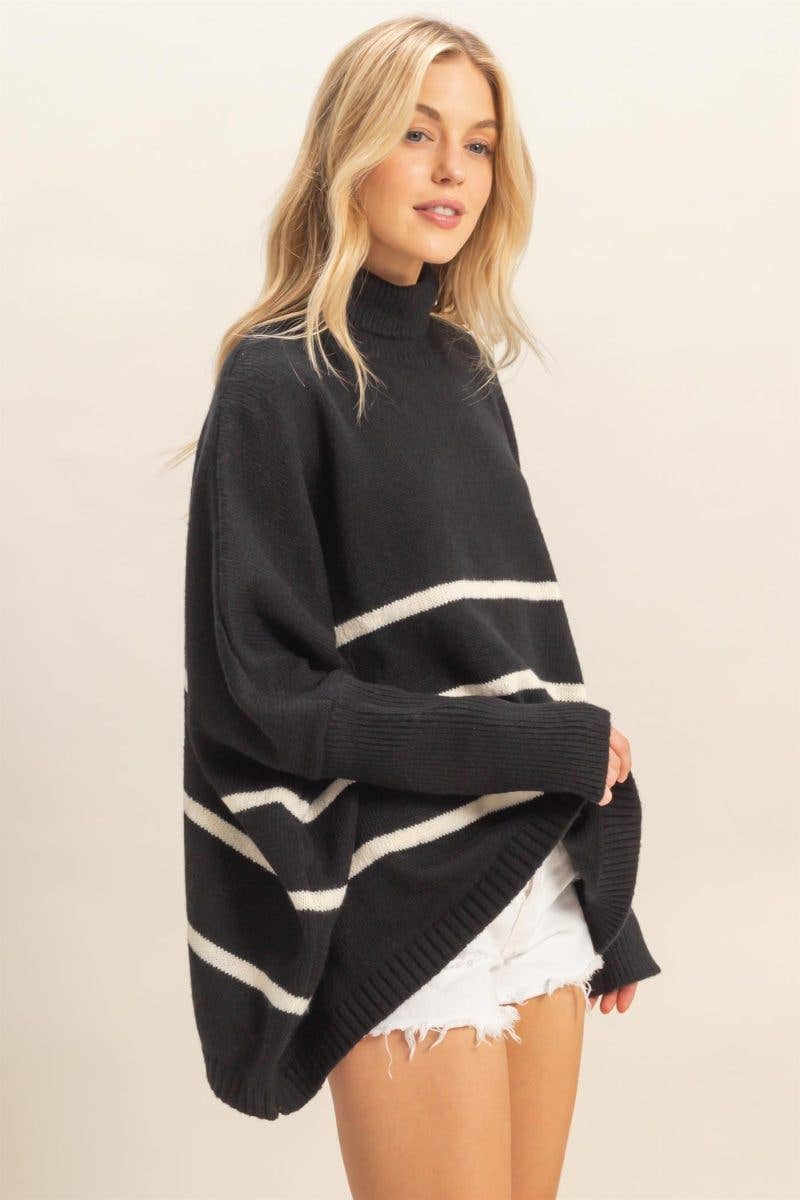 Striped Turtle Neck Oversized Sweater