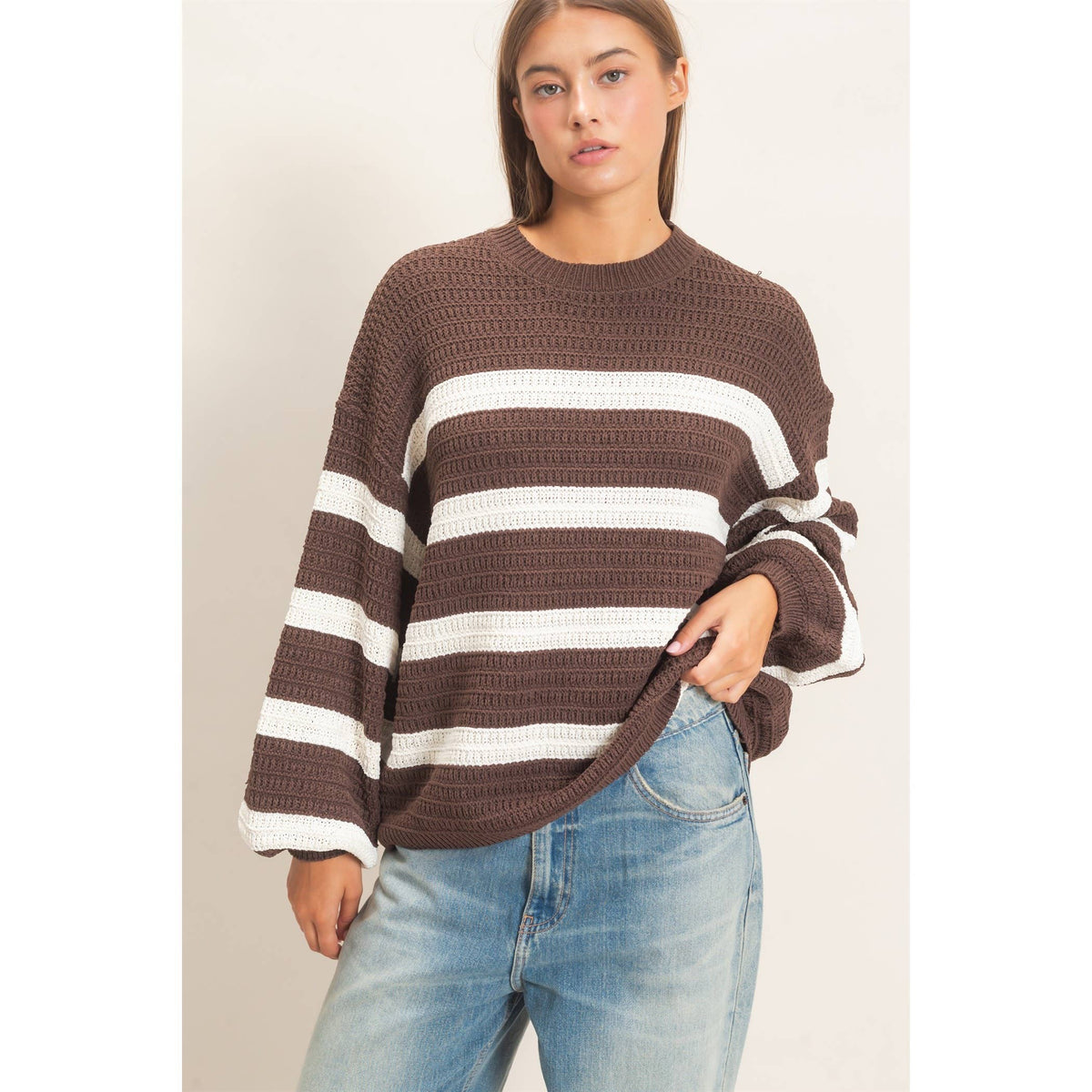 Brown Striped Oversized Sweater