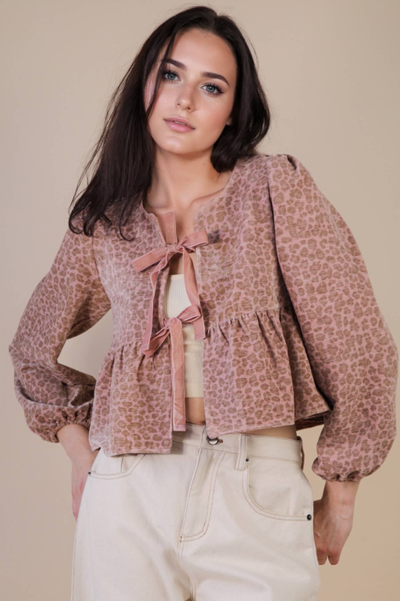 Leopard Front Tie Top