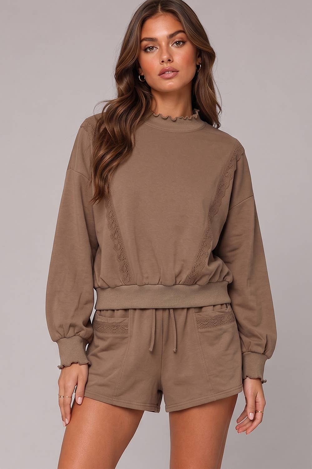 MOCHA Lace Trim Sweatshirt