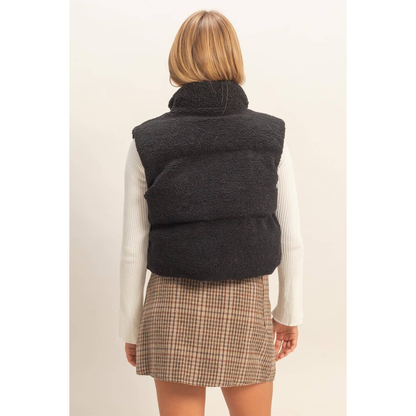 Teddy Fur Puffer Vest - Black
