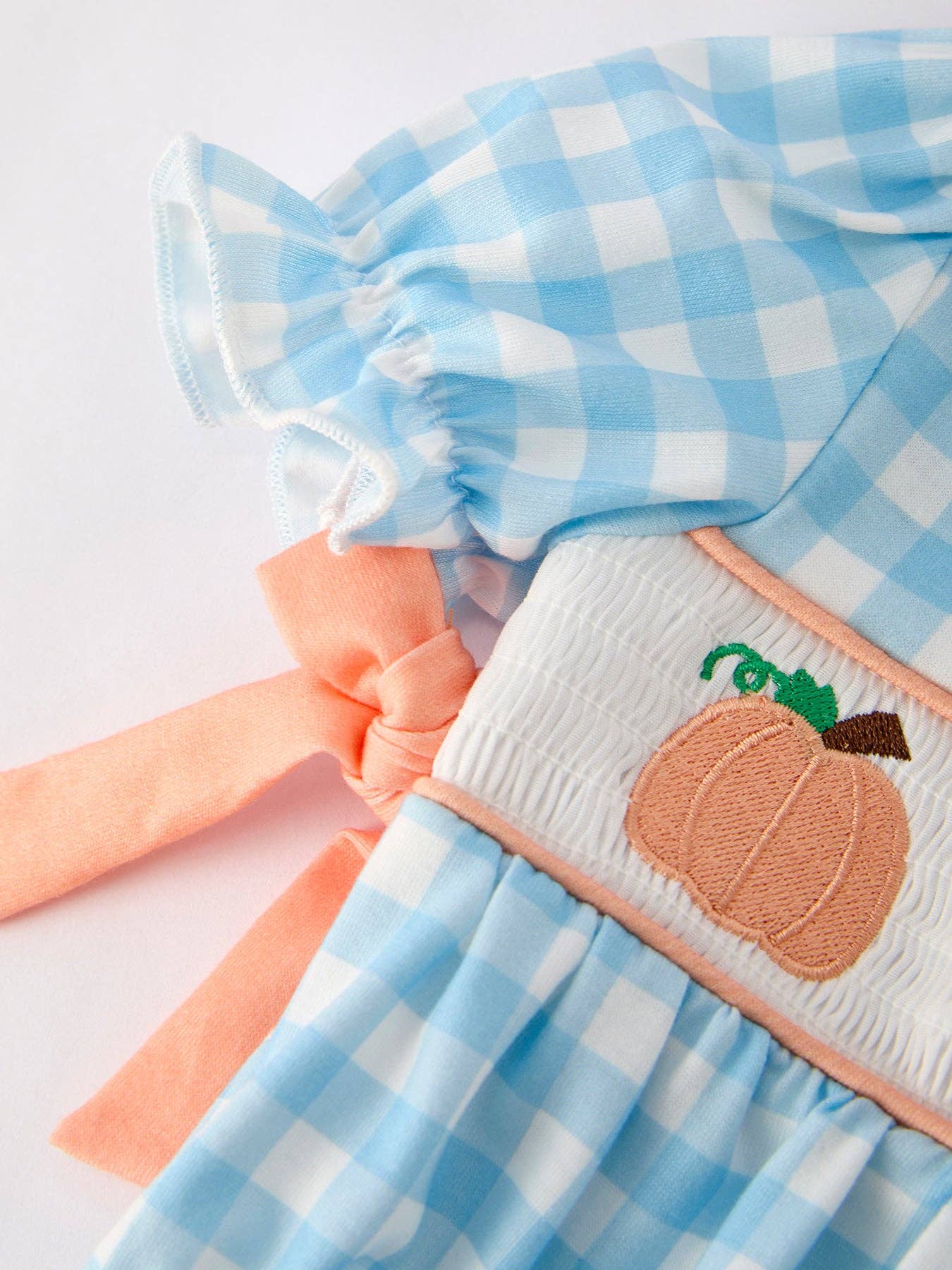 Pumpkin Embroidery Blue Plaid Bubble