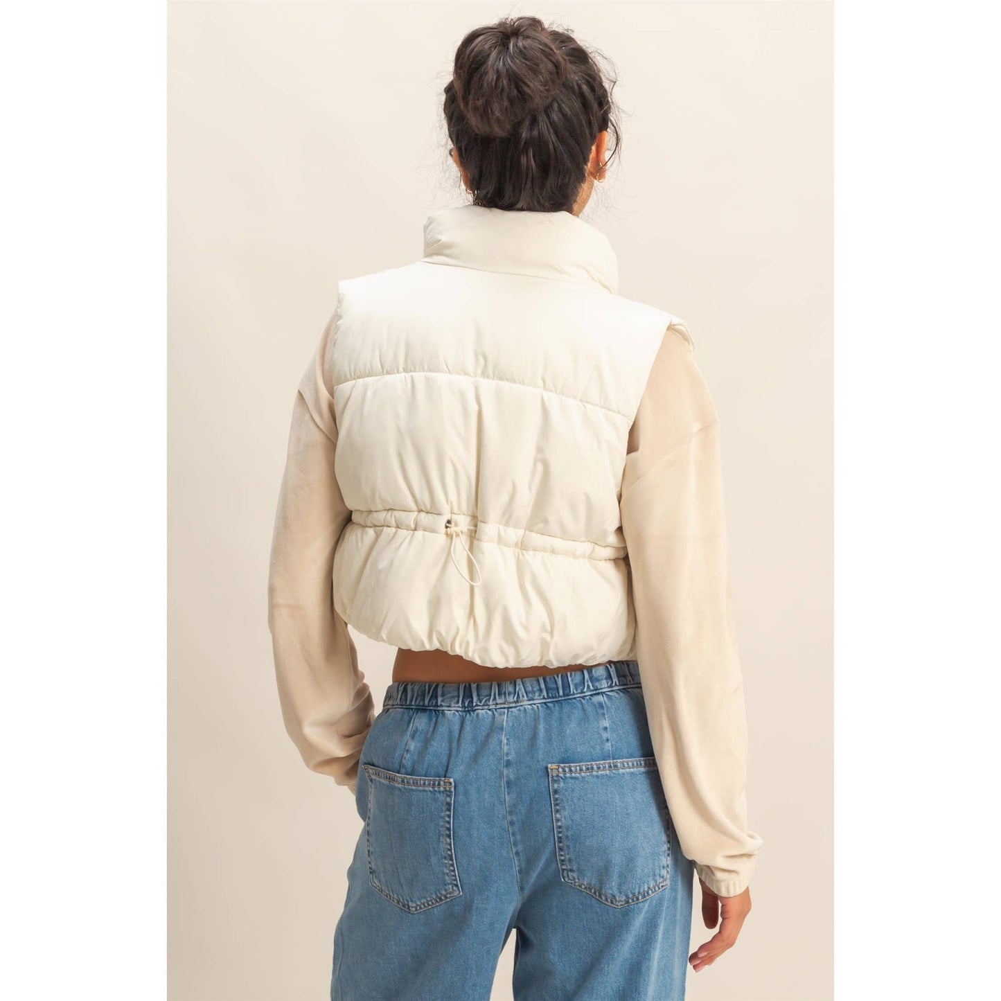 Cropped Puffer Vest - White