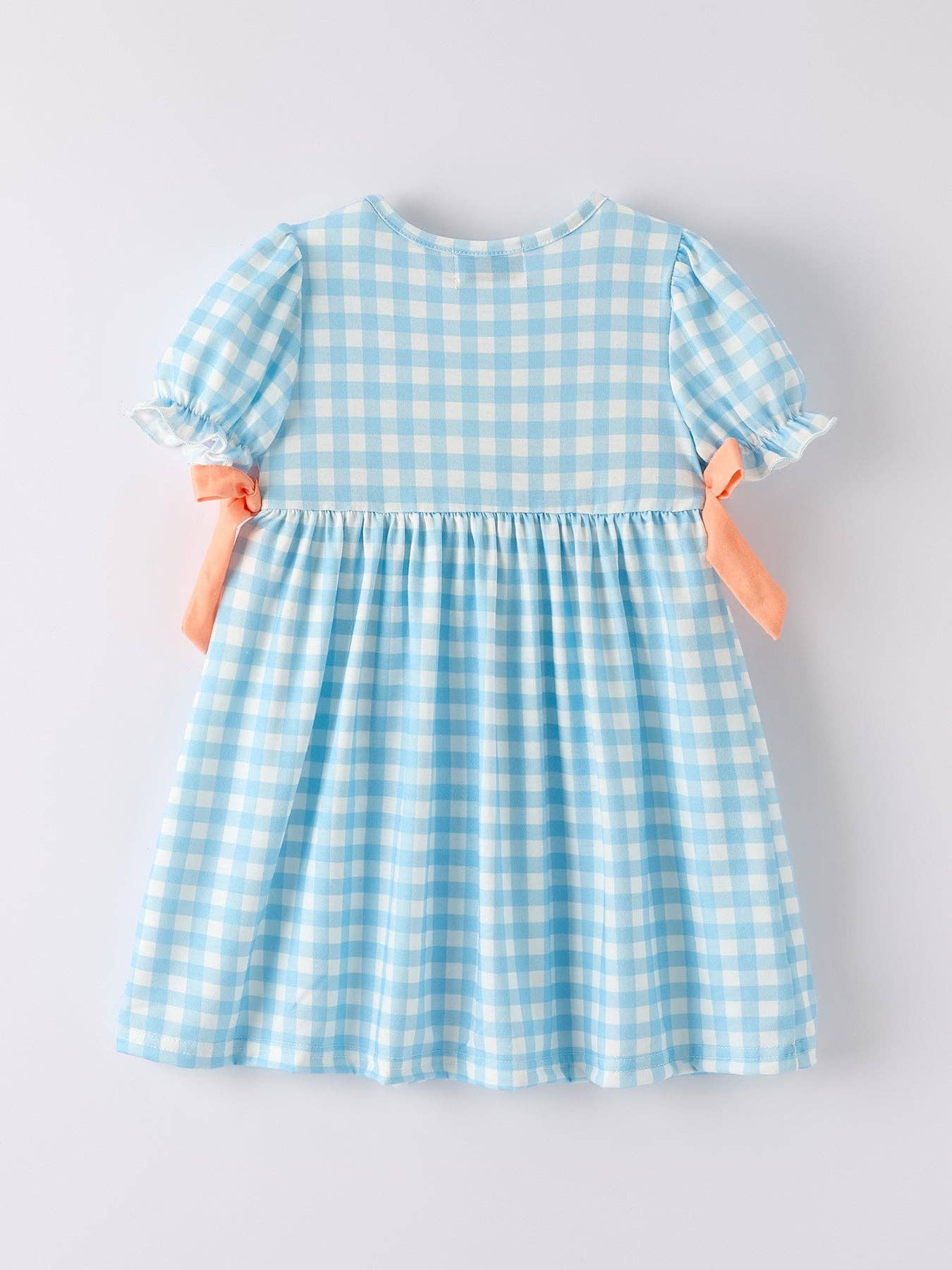 Pumpkin Embroidery Blue Plaid Dress