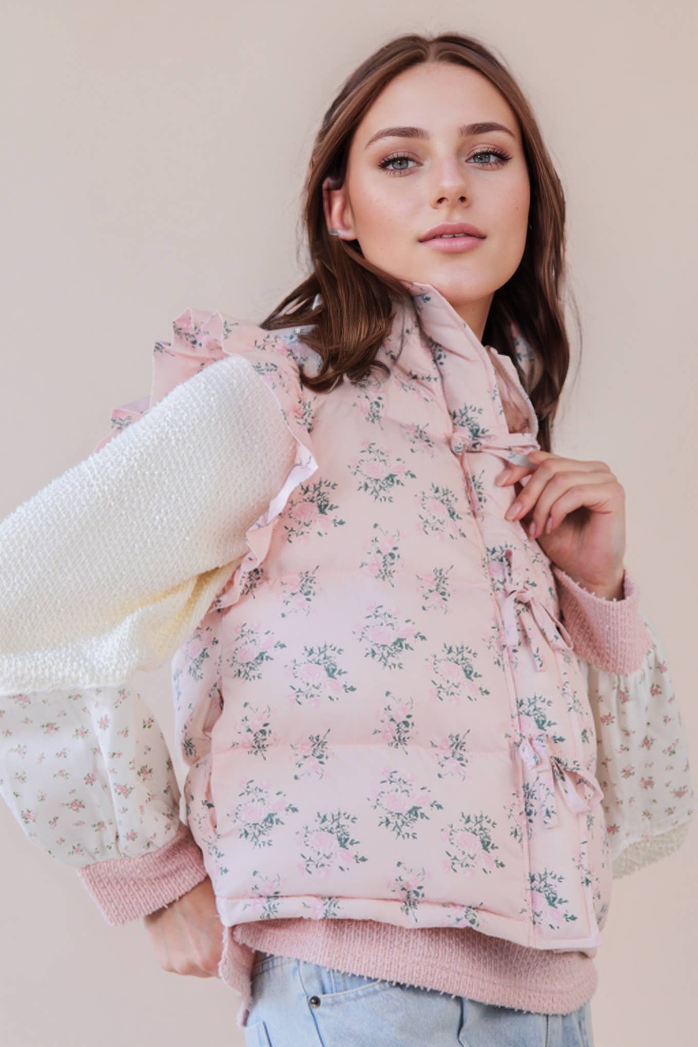 Ruffle Sleeve Puffer Vest