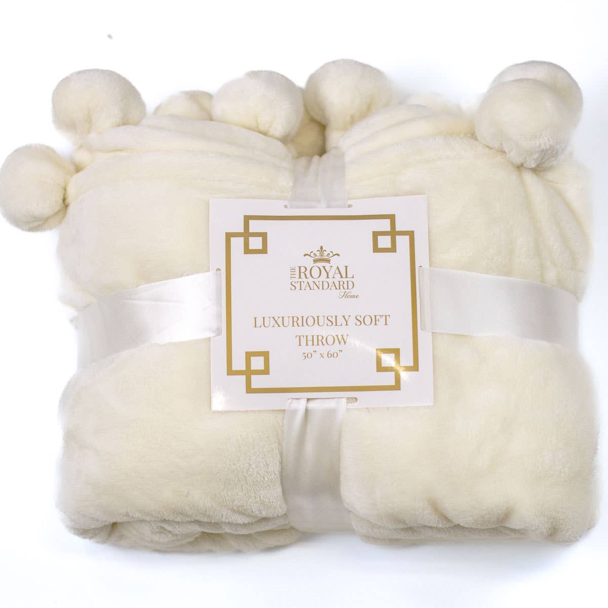 Cozy Pom Pom Throw in Soft White 50x60