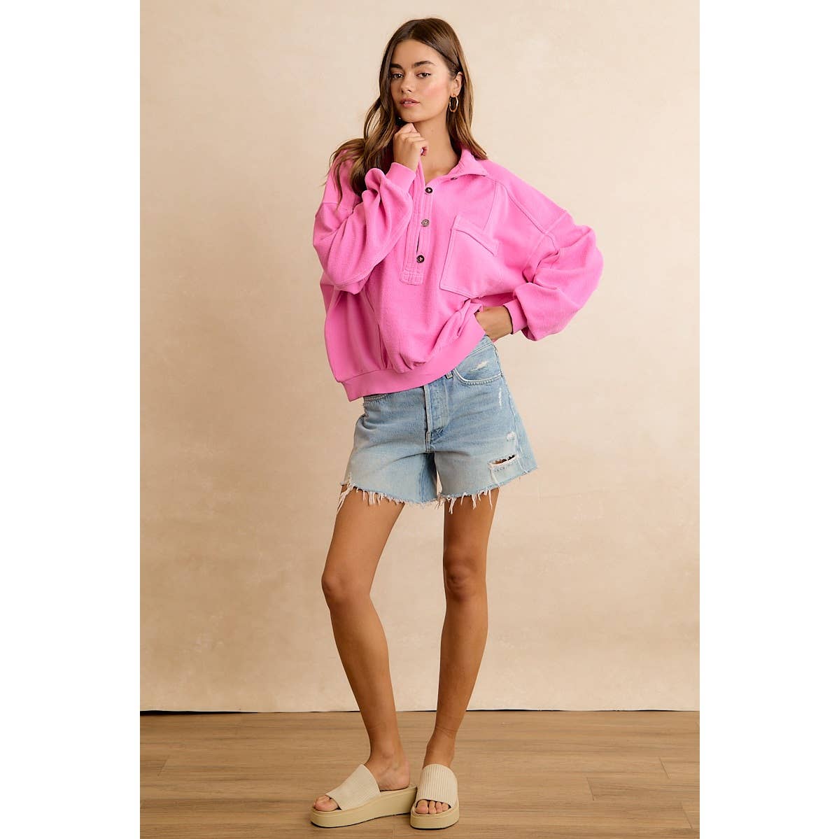 PINK HENLEY SWEATSHIRT