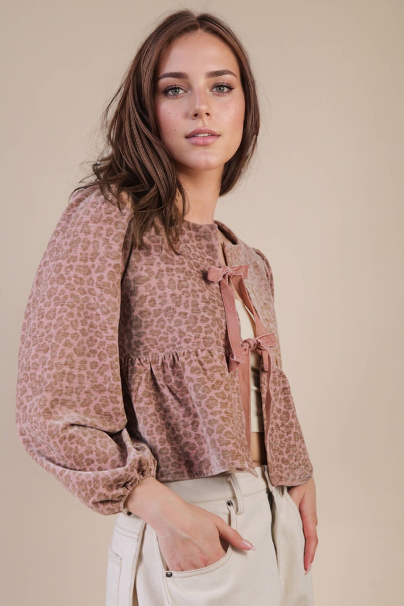 Leopard Front Tie Top