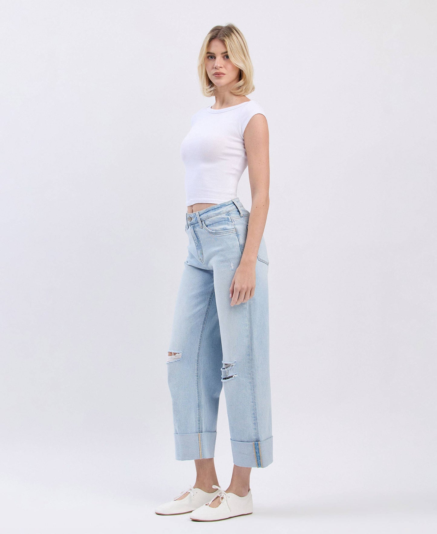 High Rise Double Cuffed Jeans