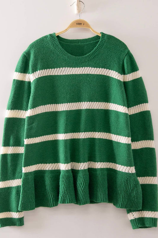 Green Stripe Peplum Sweater