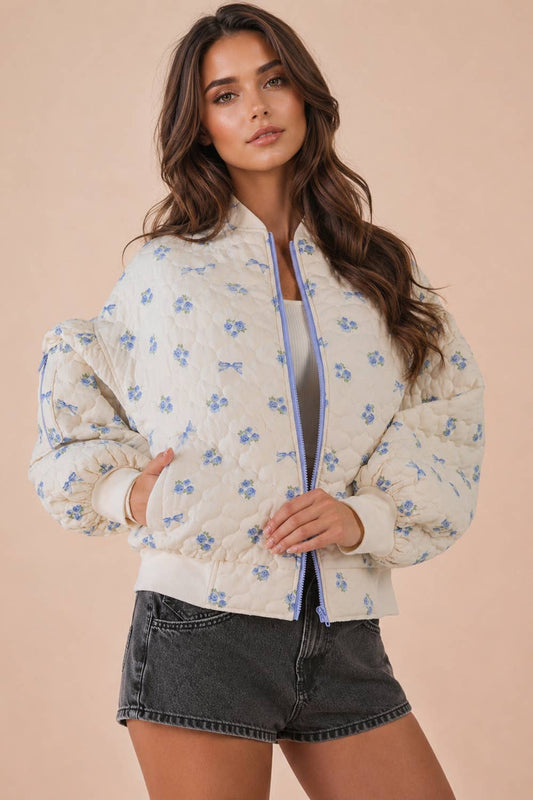 Blue Floral Quilted Jacket