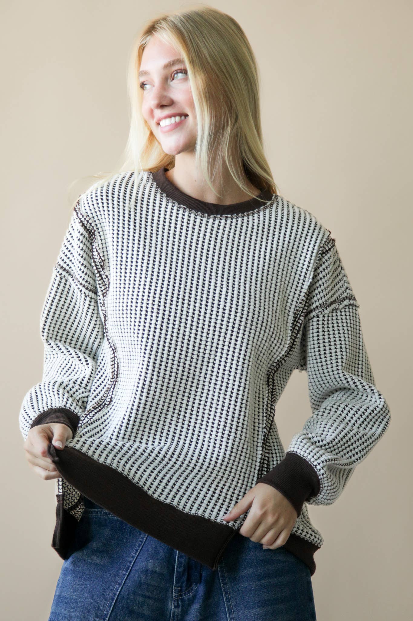 Oversized Waffle Knit Casual Top