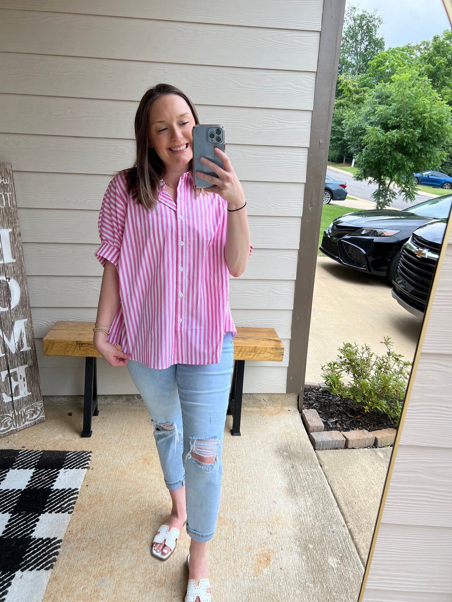 Pink and White Striped Top