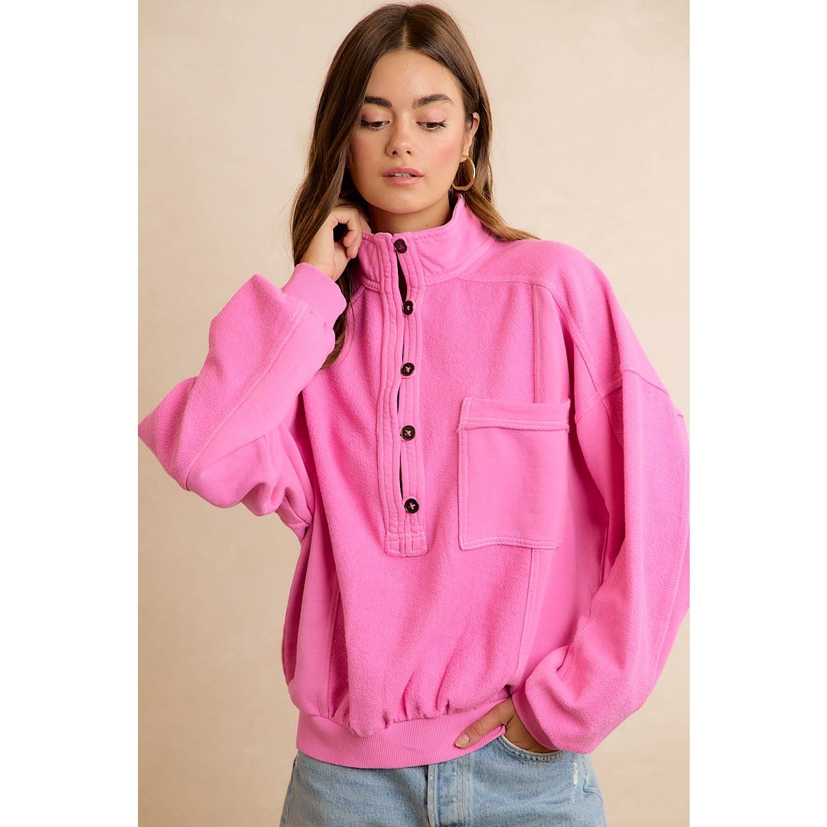 PINK HENLEY SWEATSHIRT