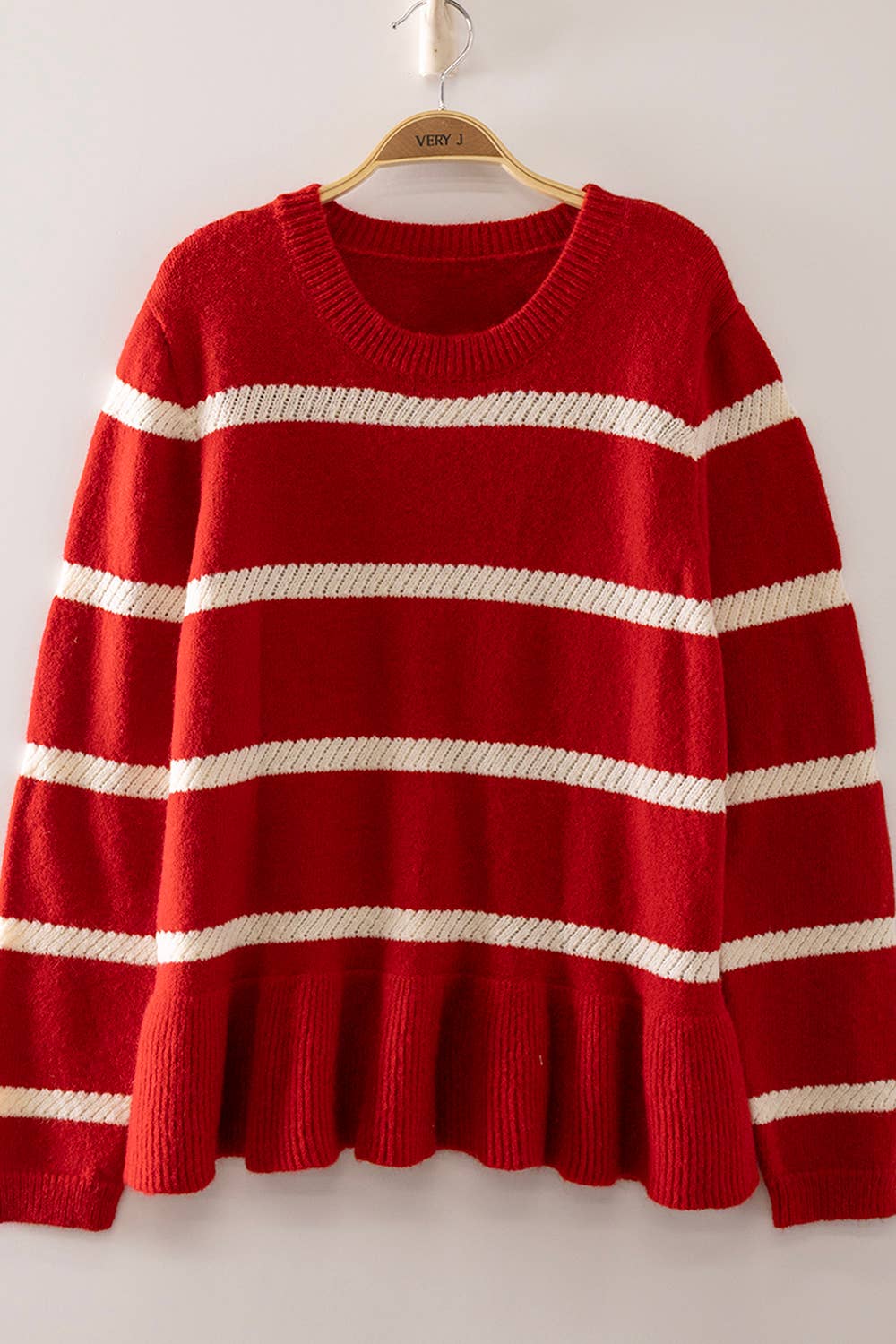 Red Stripe Peplum Sweater