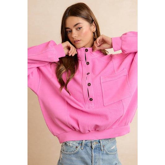 PINK HENLEY SWEATSHIRT