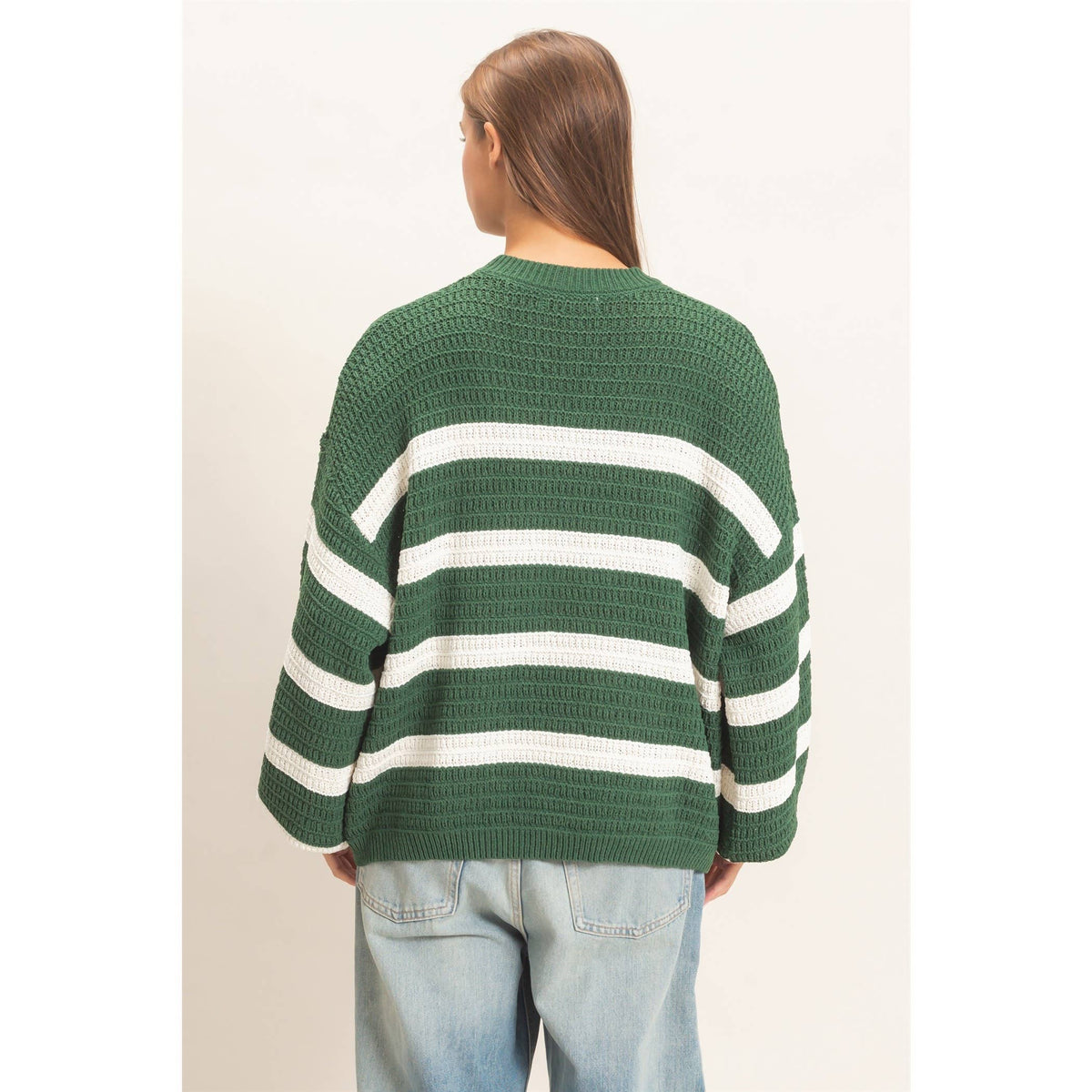 Green Striped Oversized Sweater