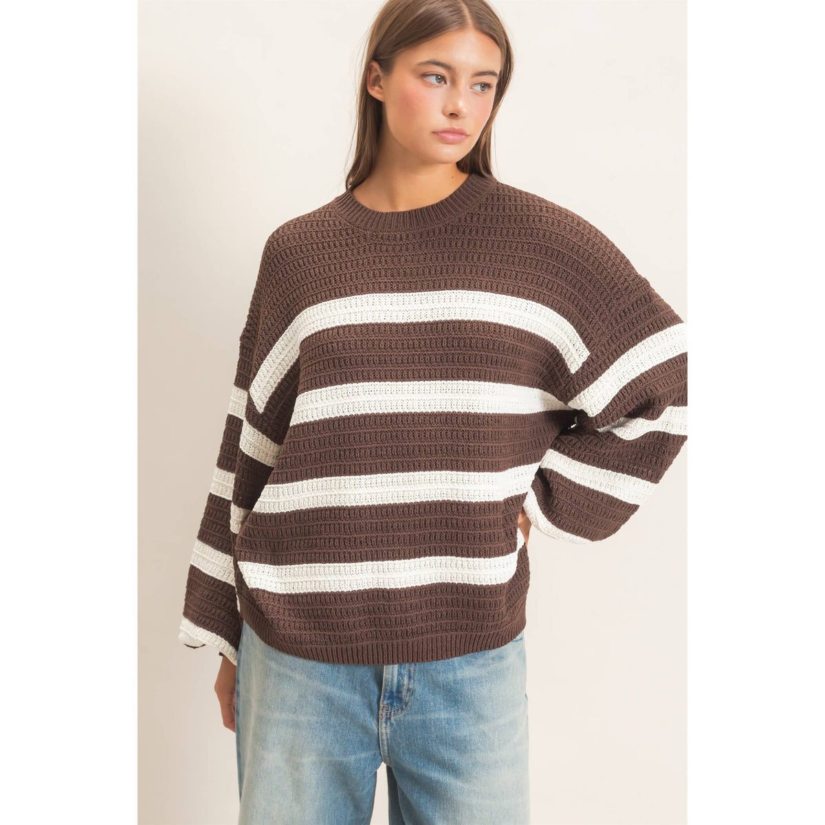 Brown Striped Oversized Sweater