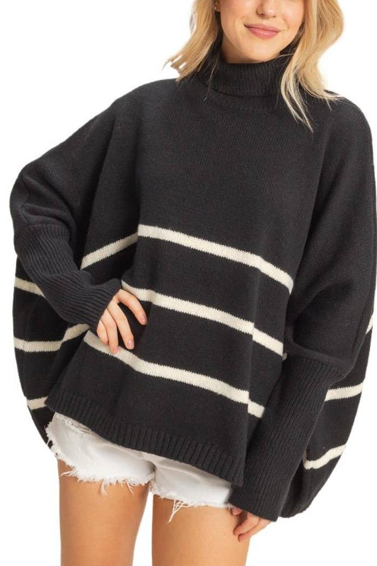 Striped Turtle Neck Oversized Sweater