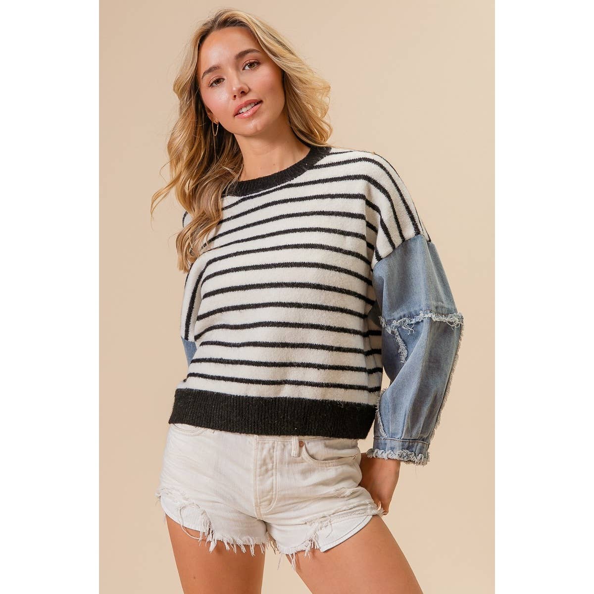 BLK/White DENIM SWEATER
