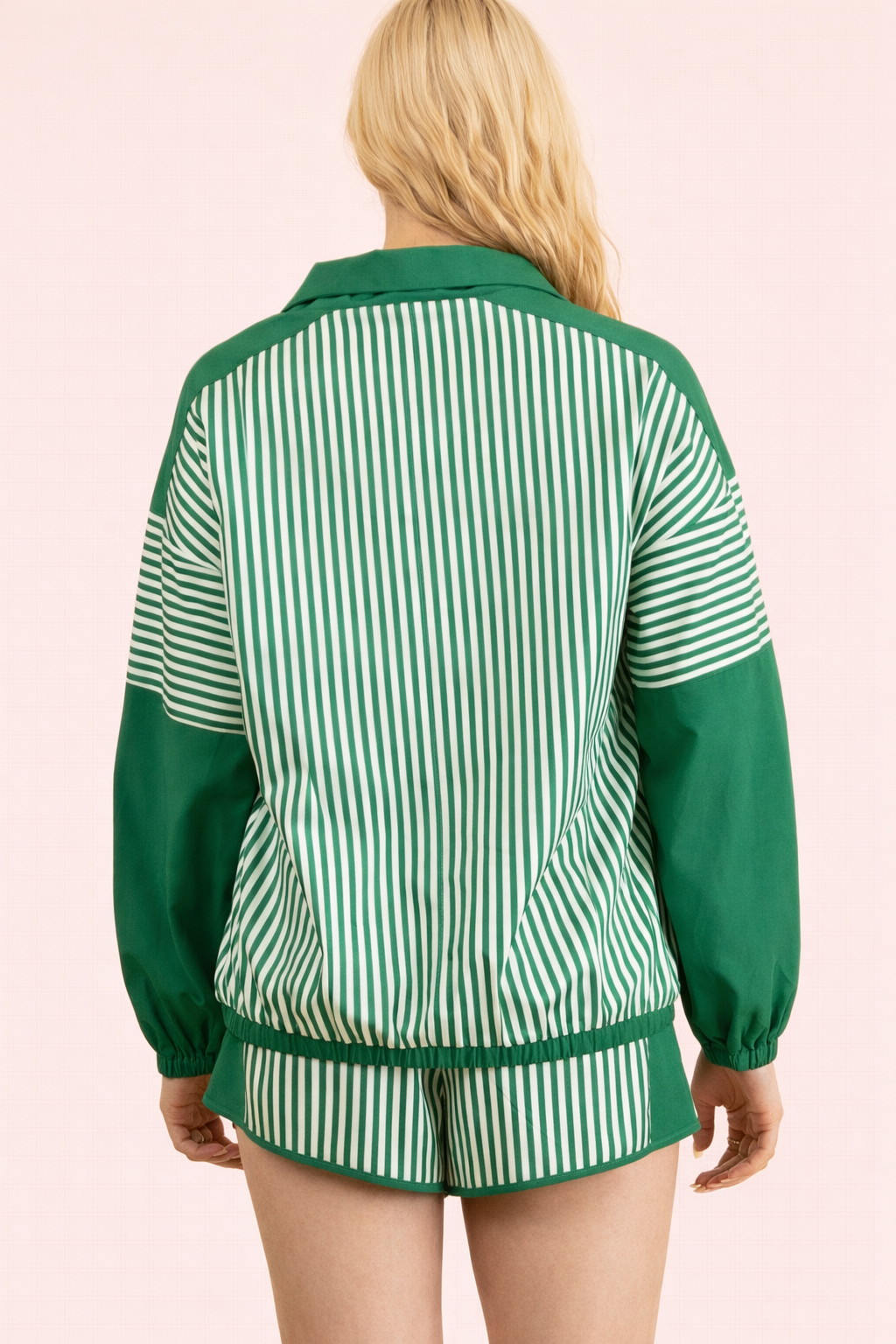 Green Stripe Active Top & Shorts Set