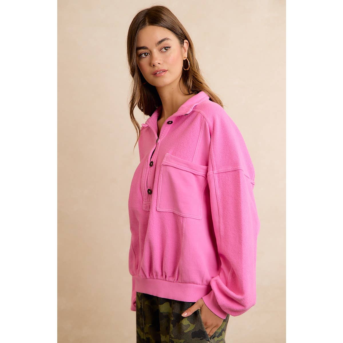 PINK HENLEY SWEATSHIRT
