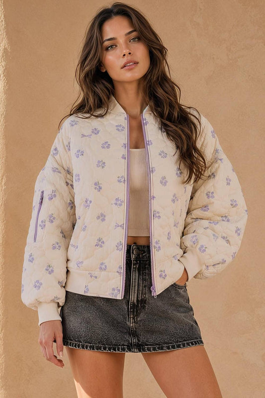 Purple Floral Quilted Jacket