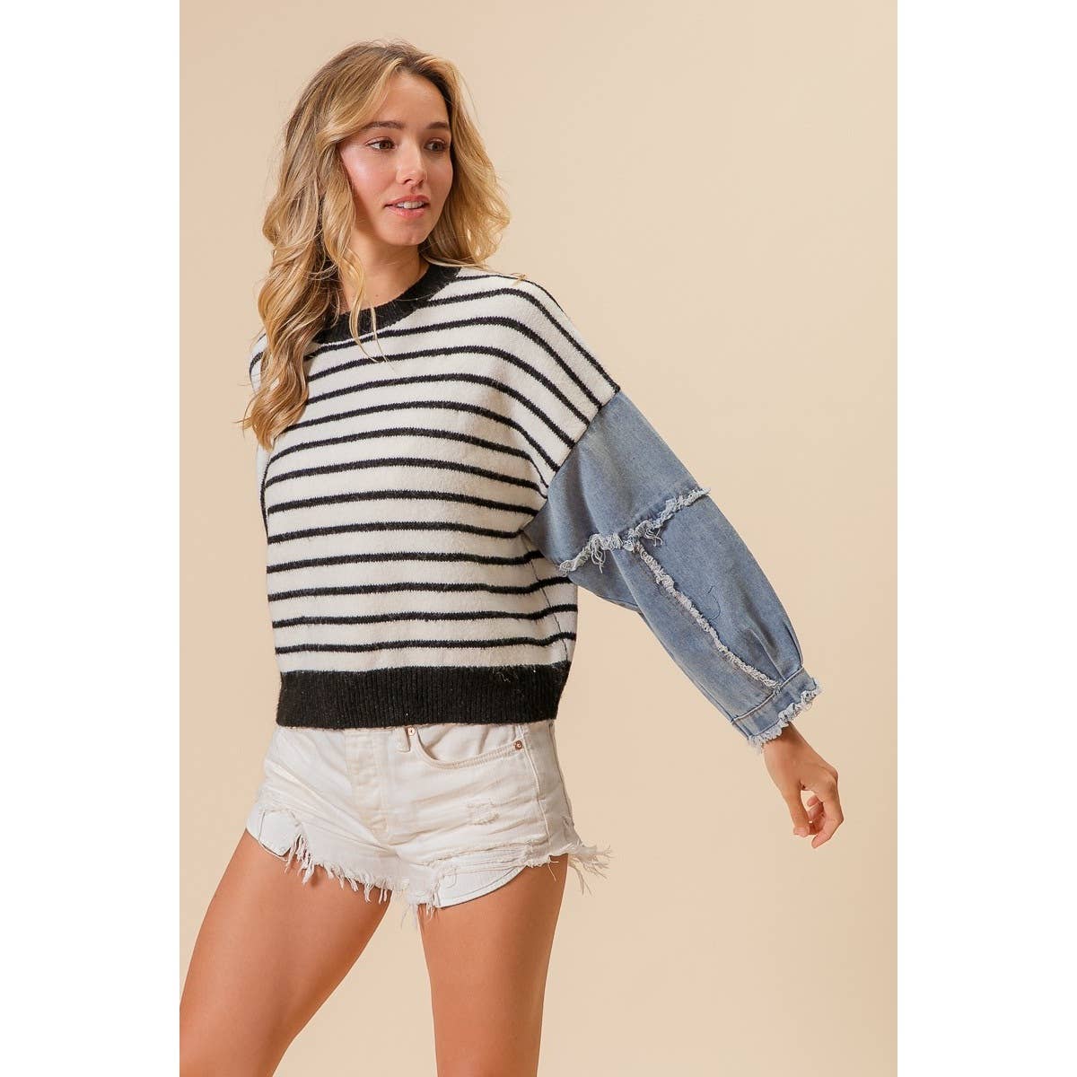 BLK/White DENIM SWEATER