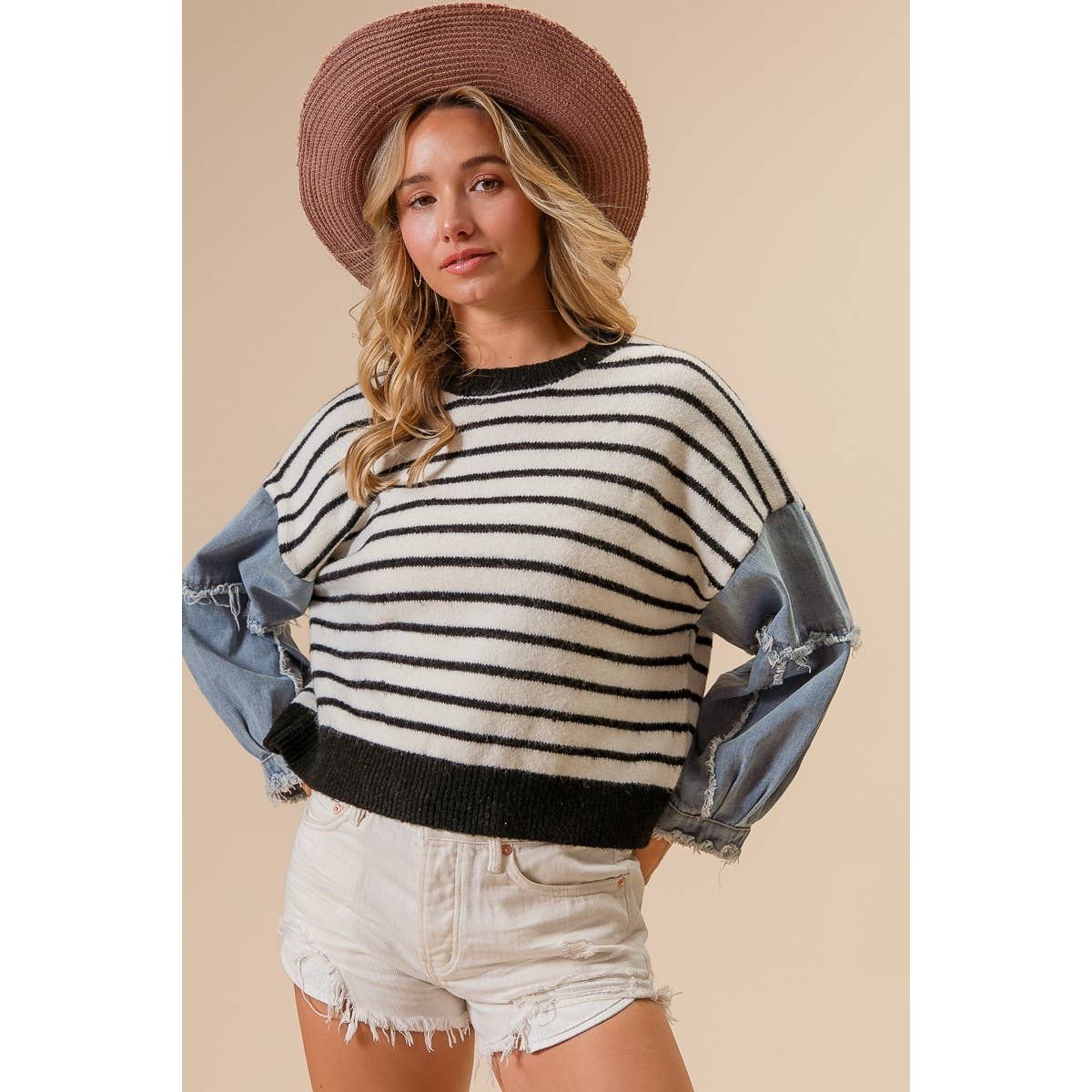 BLK/White DENIM SWEATER