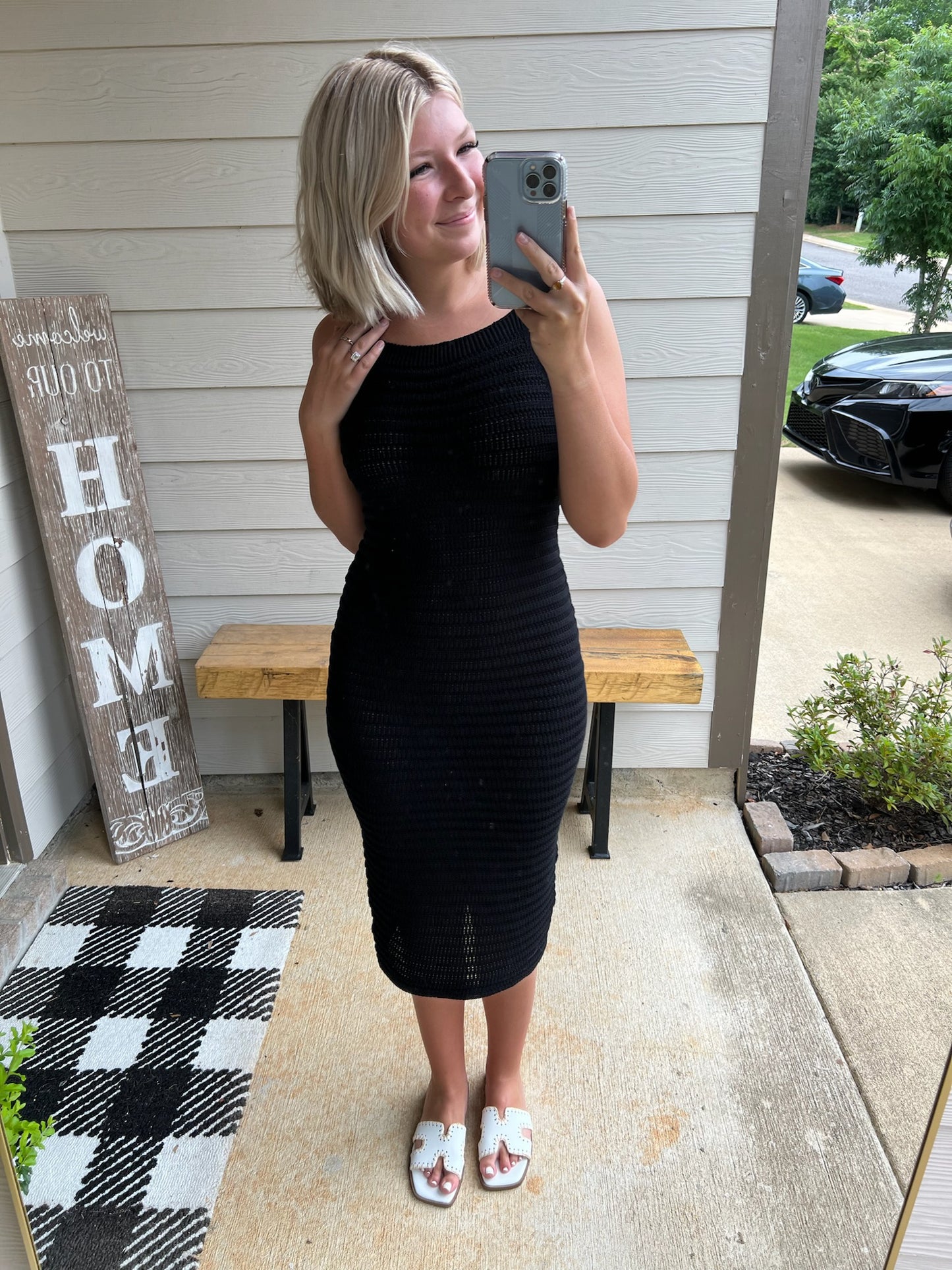 Black Crochet Cami Midi Dress