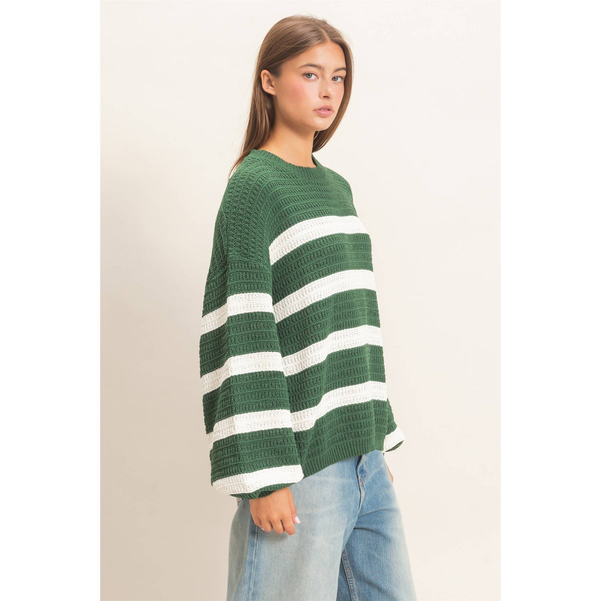 Green Striped Oversized Sweater