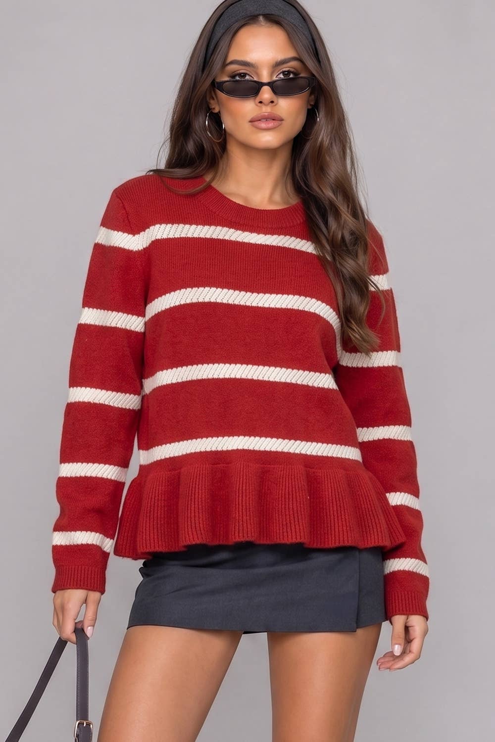 Red Stripe Peplum Sweater